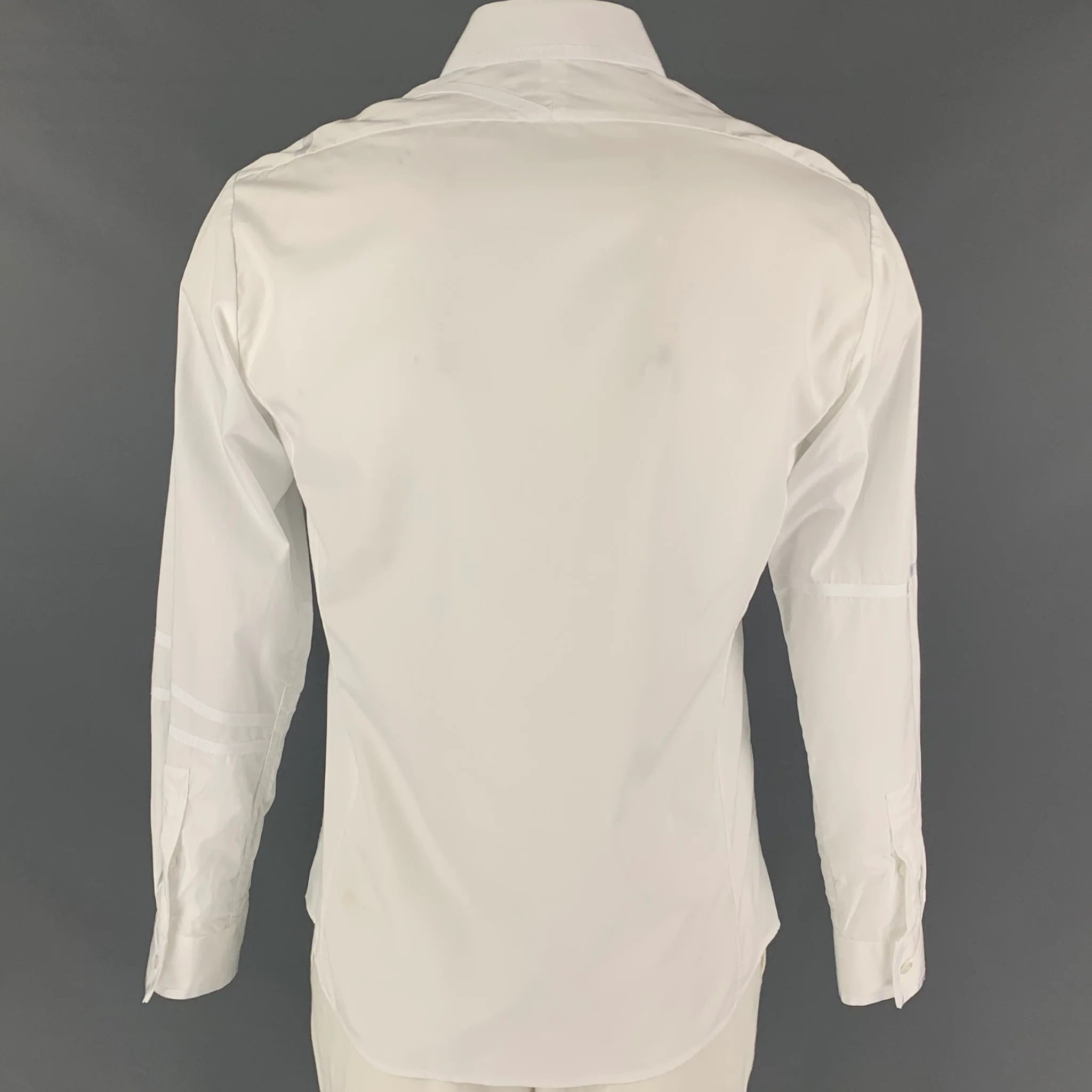 THOMAS PINK White Collection Size M White Stripe Cotton Hidden Placket Long Sleeve Shirt - Image 4