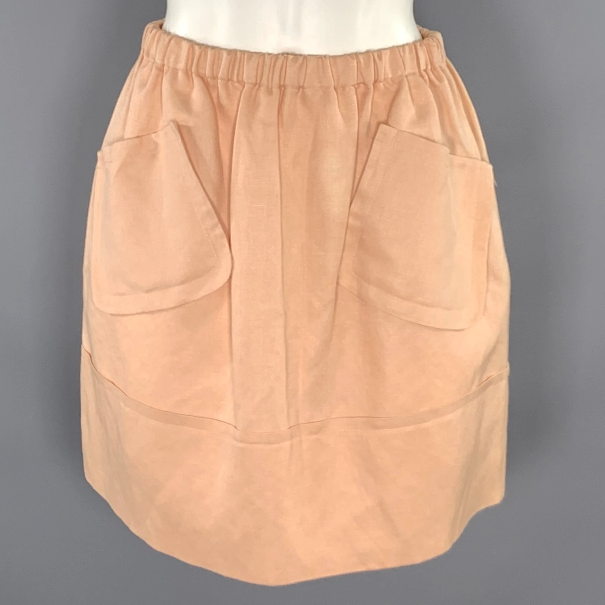 THOR & NEMA Size S Peach Silk Linen Mini Skirt