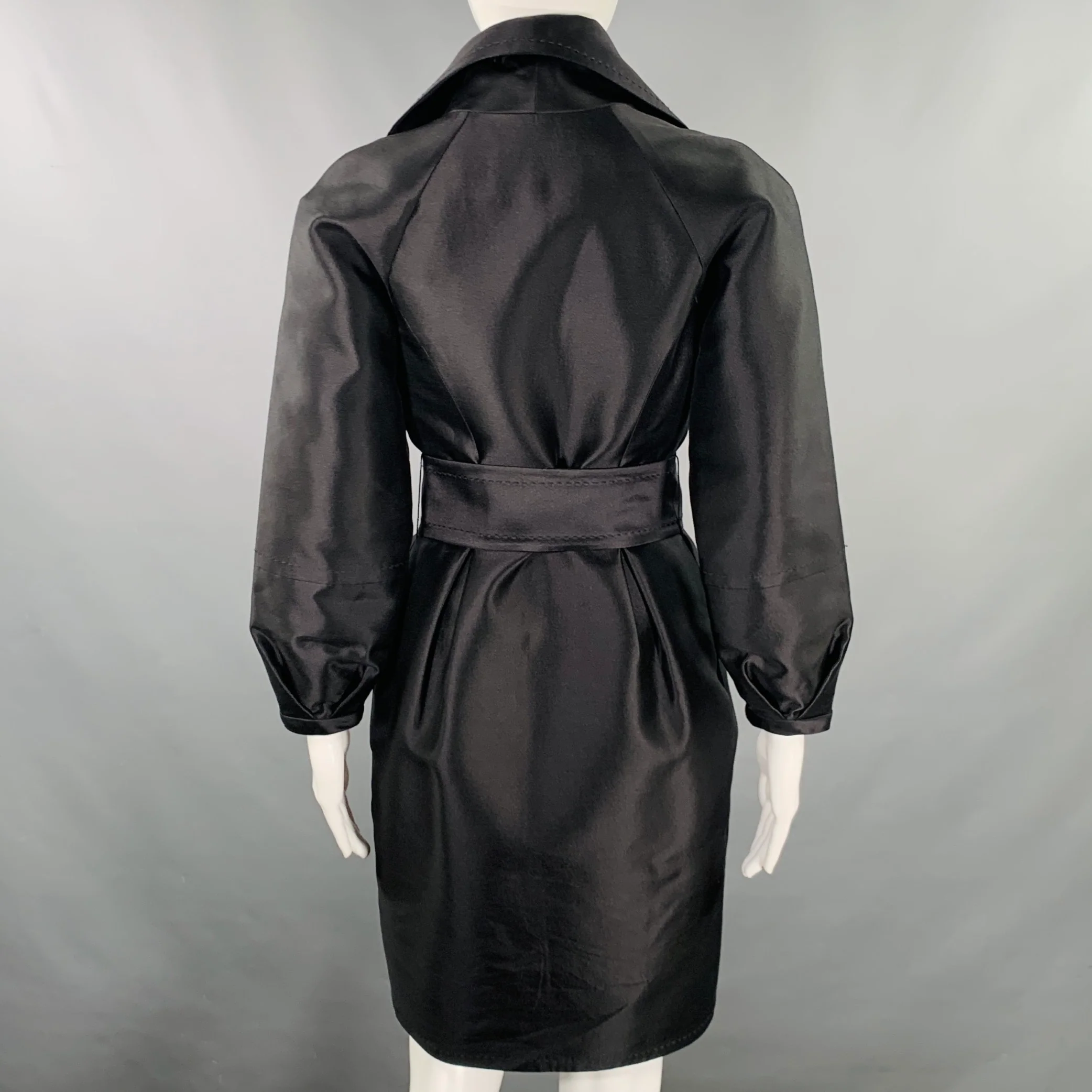 THREAD Size 0 Black Wool Silk Belted Pleated Coat - Image 4