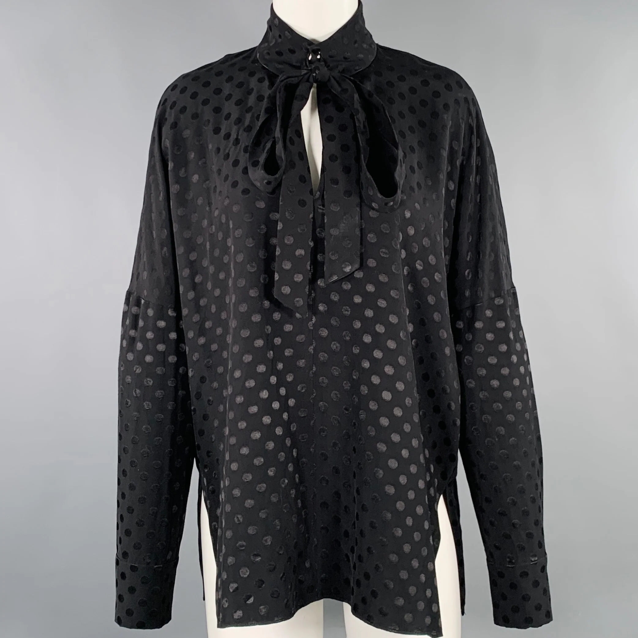 TIBI Size M Black Viscose Dots Bow Blouse
