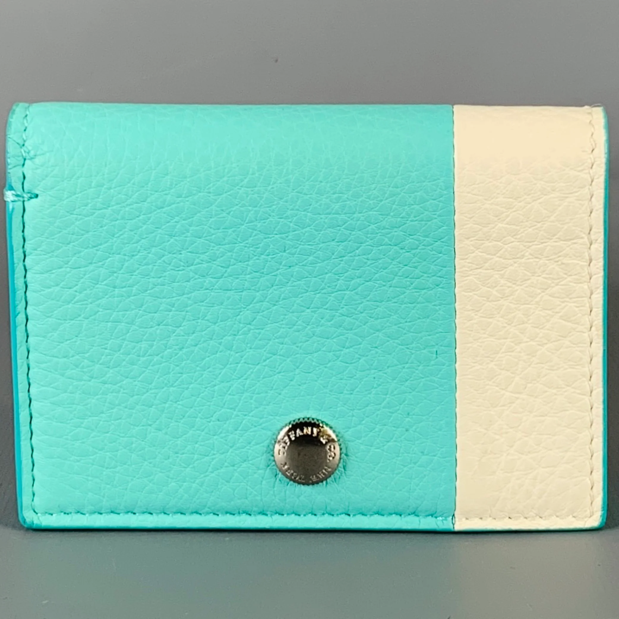 TIFFANY & CO. Blue White Color Block Leather Card Case Wallet