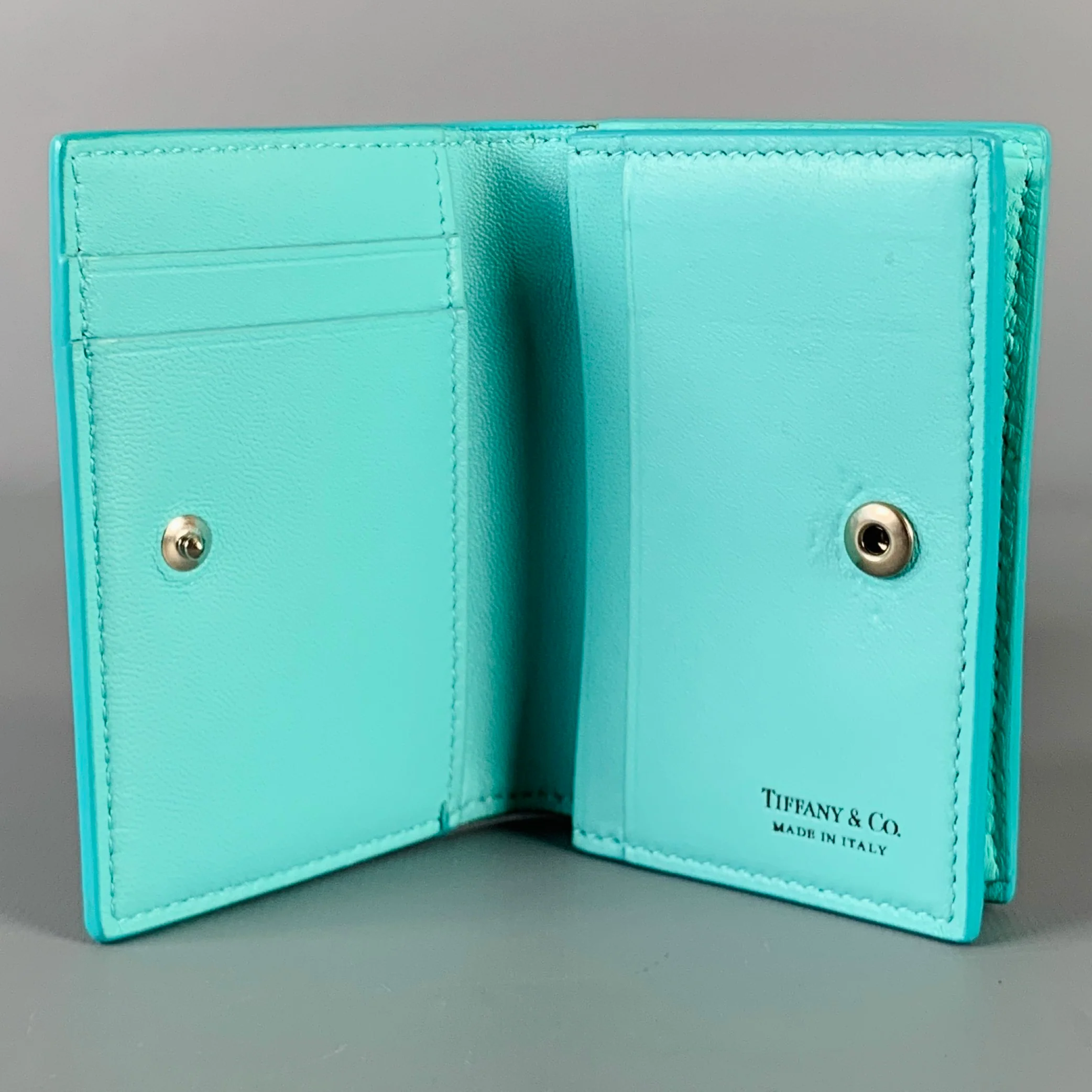 TIFFANY & CO. Blue White Color Block Leather Card Case Wallet - Image 3