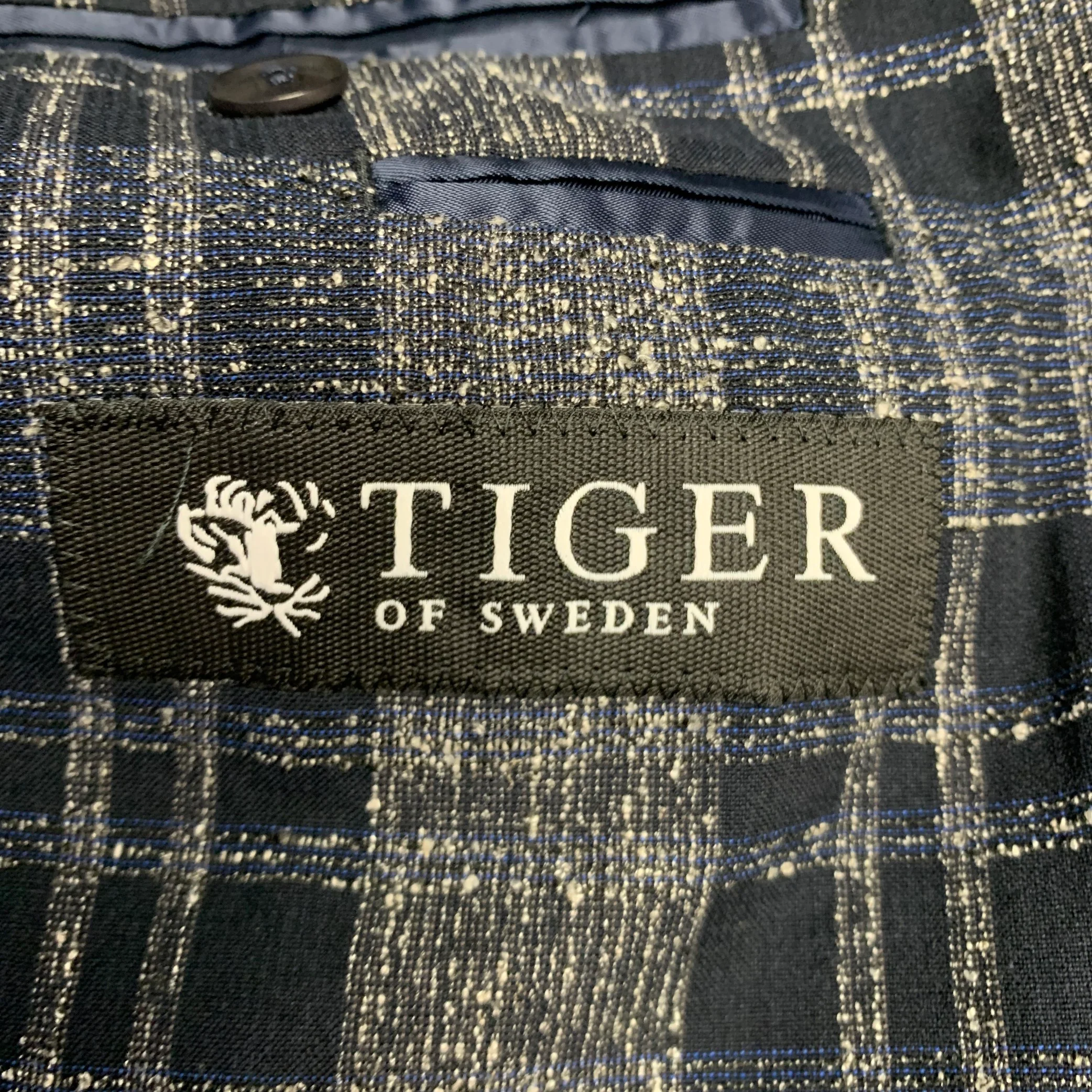 TIGER of SWEDEN Size 36 Grey Navy Plaid Cotton Blend Sport Coat - Image 7