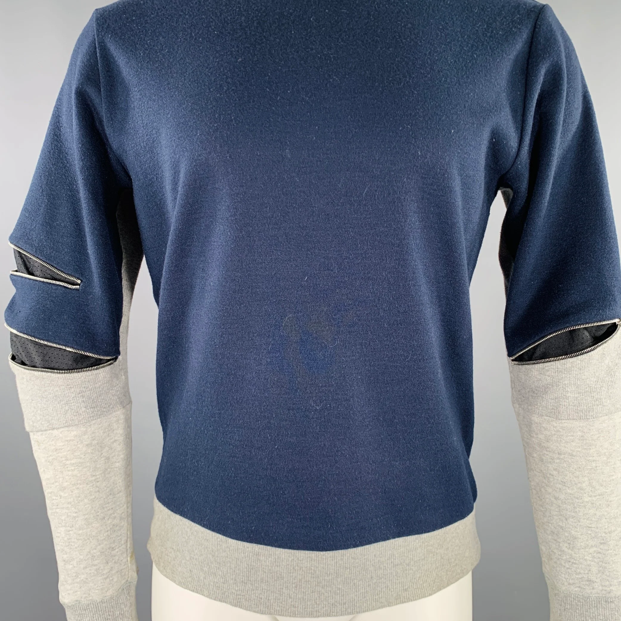 TIM COPPENS Size M Navy Grey Mixed Fabrics Acrylic Blend Sweatshirt - Image 2