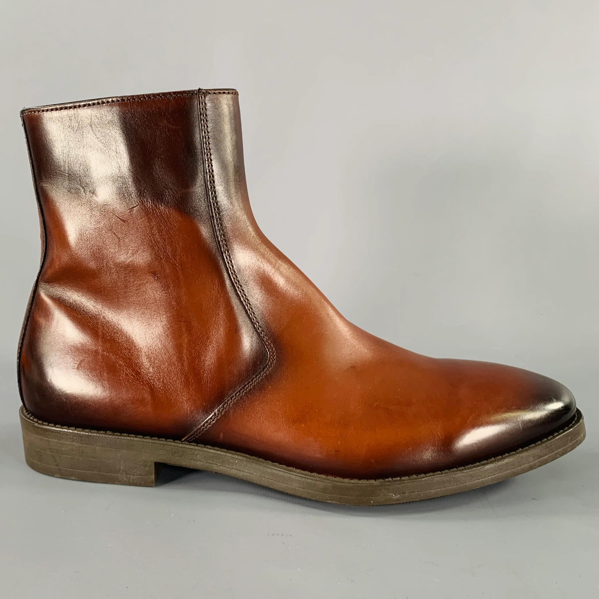TO BOOT NY Size 10.5 Brown Antique Leather Side Zipper Boots - Image 2