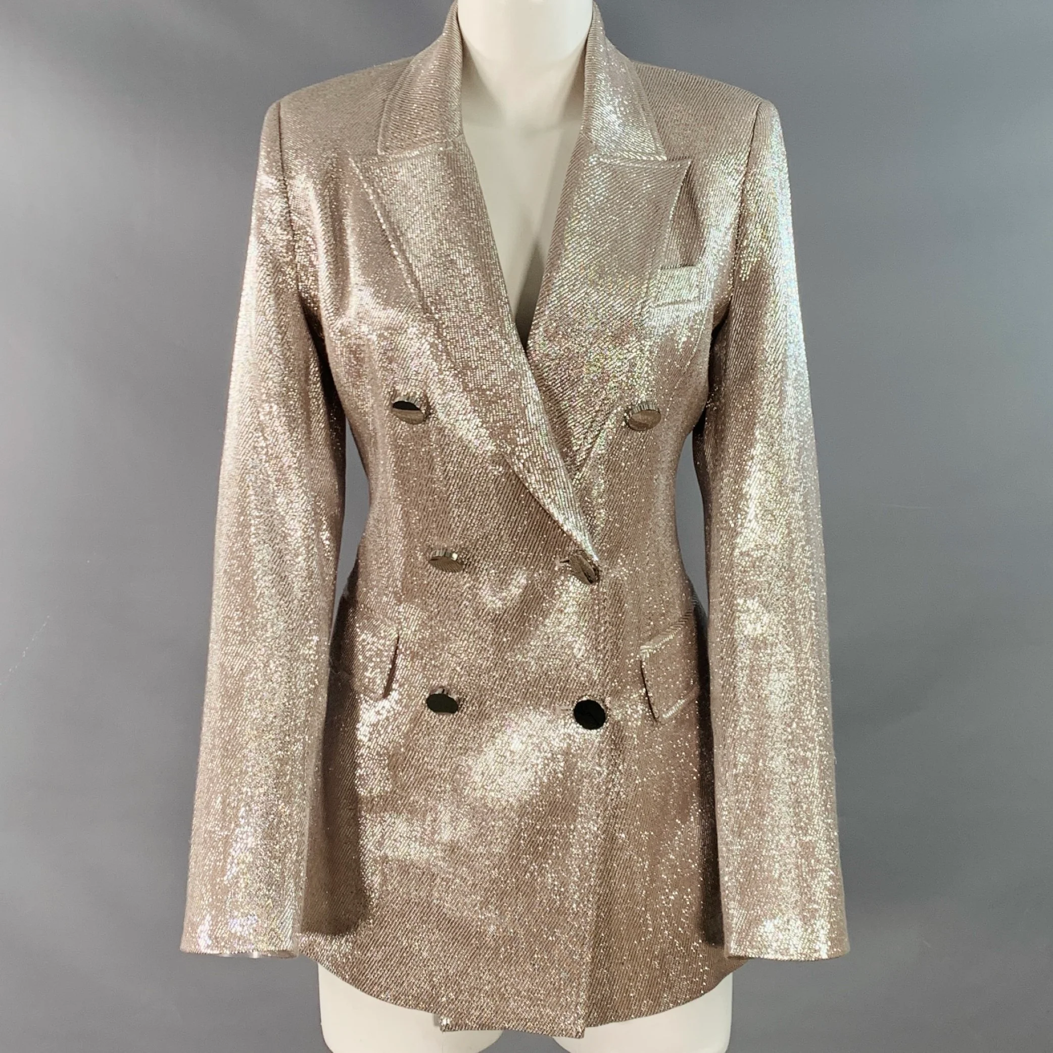 TOCCIN(NY) Size 4 Rose Silver Metallic Twill Double Breasted Jacket Blazer