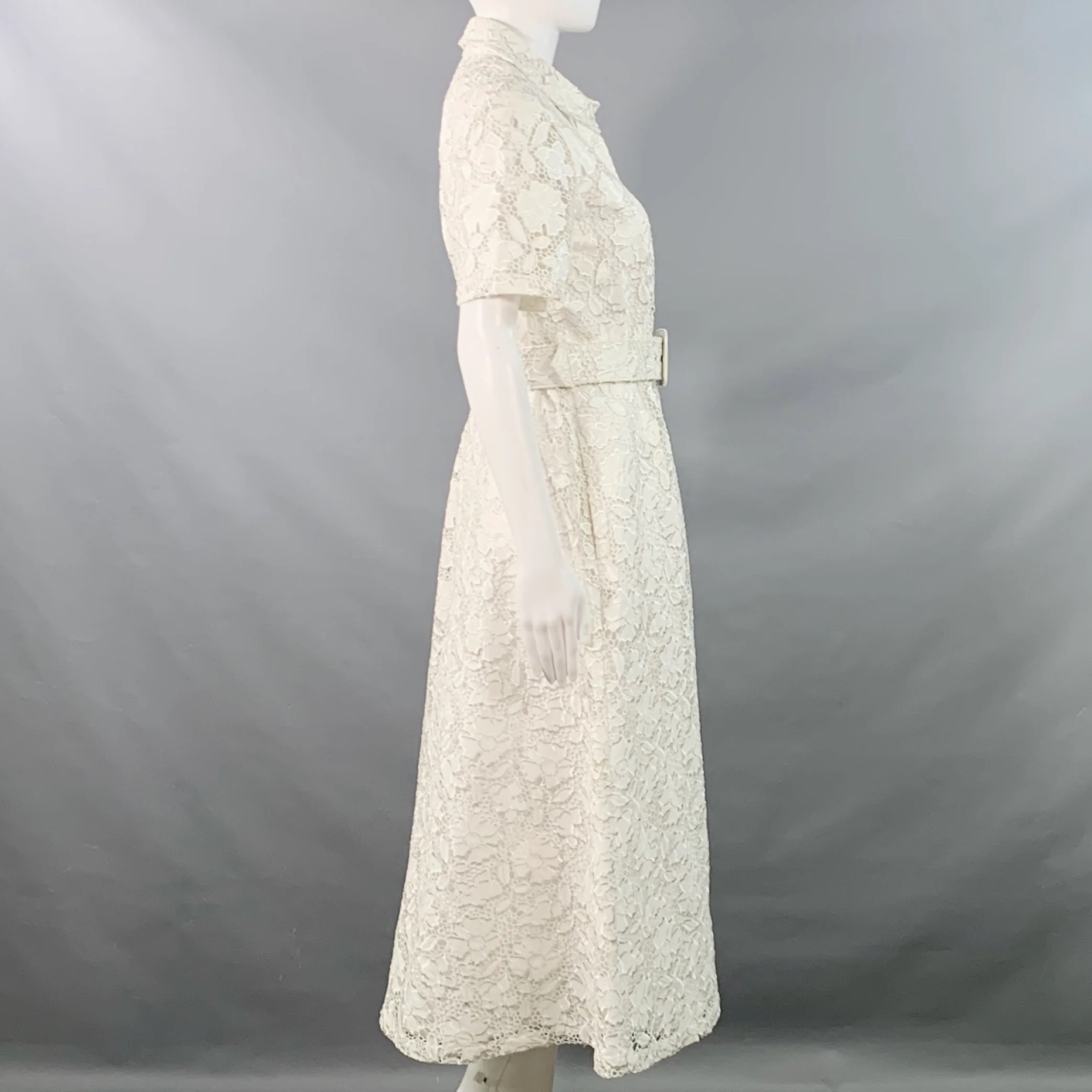 TOCCIN(NY) Size S Ivory Polyester Lace A-Line Belted Shirt Dress - Image 3