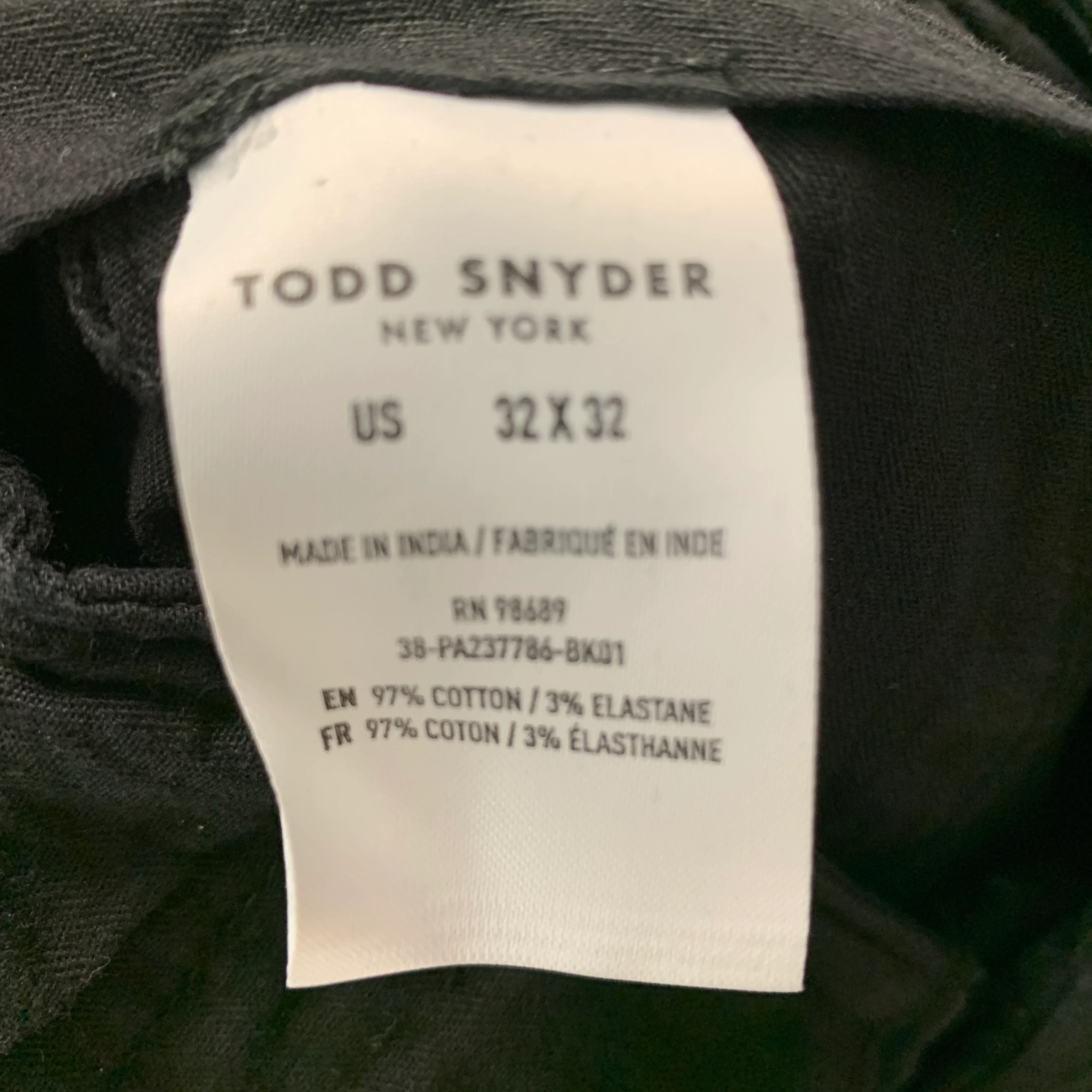 TODD SNYDER Size 32 Black Solid Cotton Zip Fly Casual Pants - Image 7