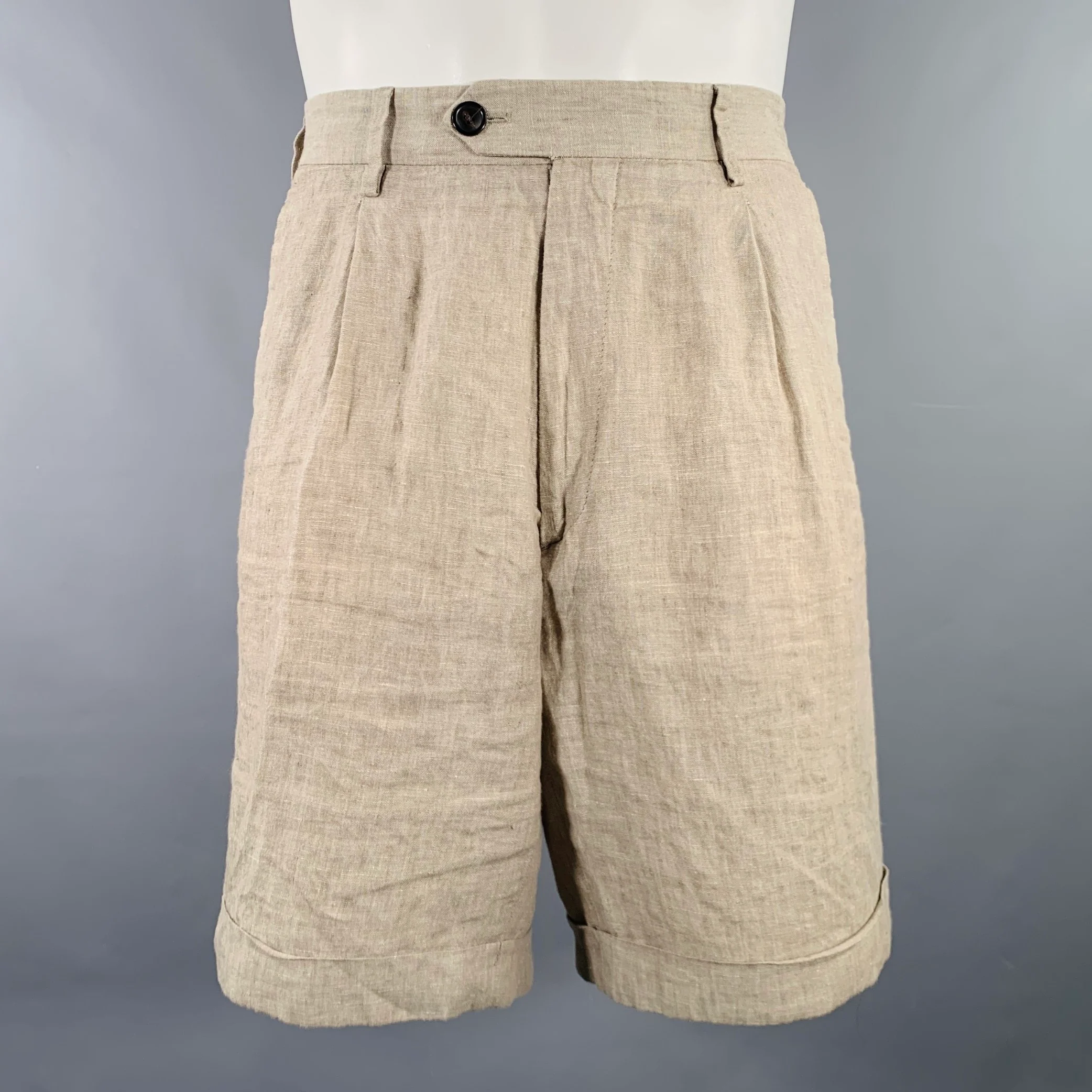 TODD SNYDER Size 34 Beige Linen Cuffed Shorts