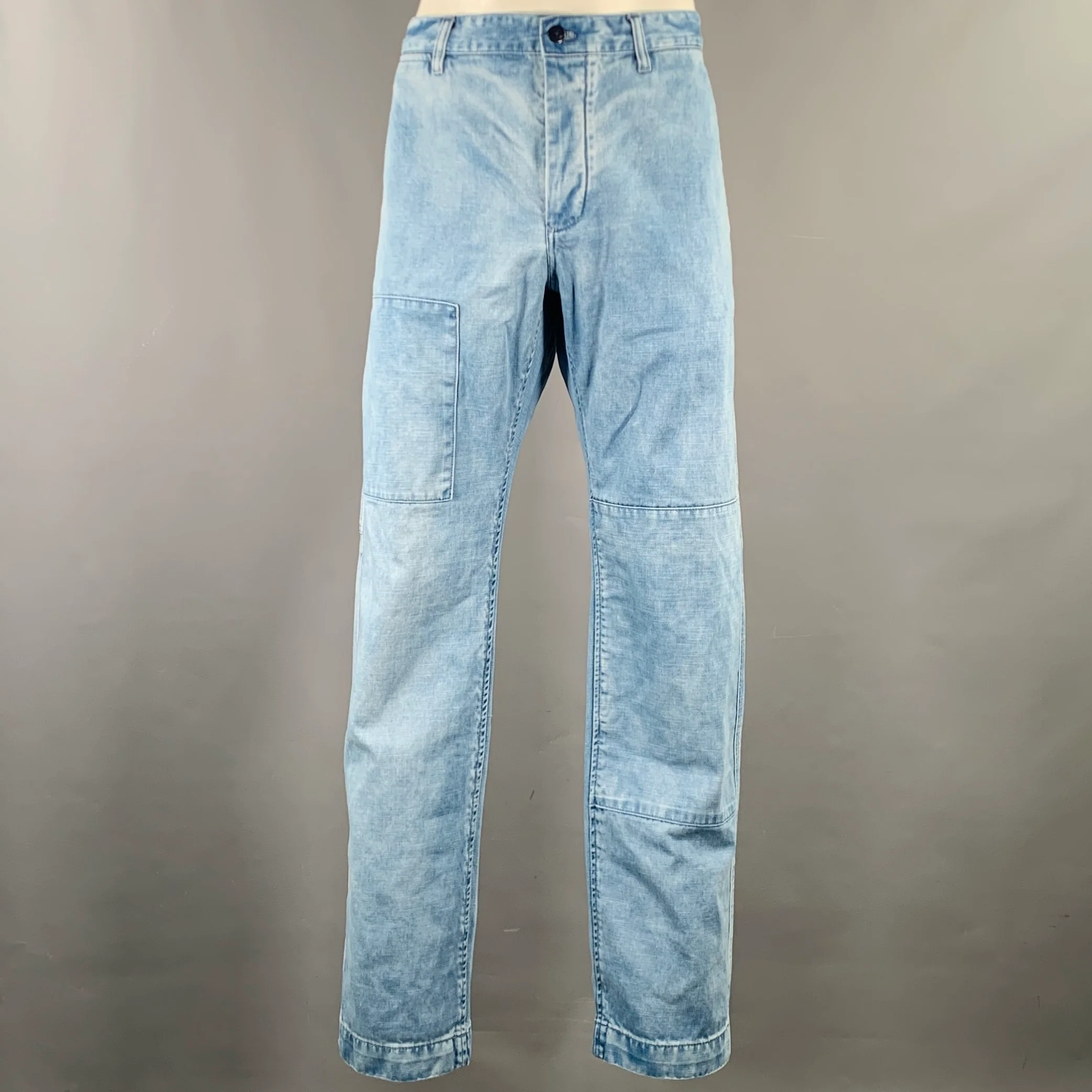TODD SNYDER Size 36 Blue Light Blue Washed Cotton Straight Relaxed Jeans