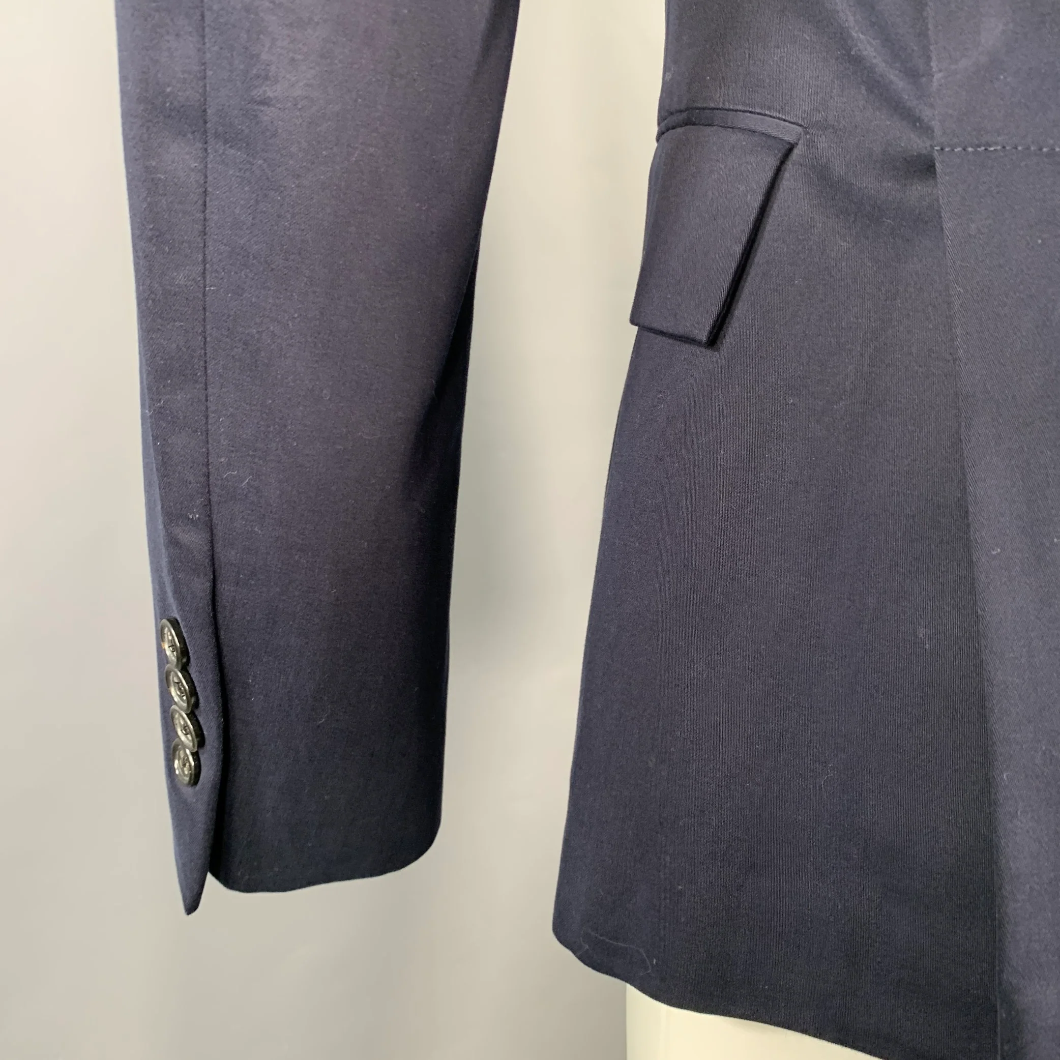 TODD SNYDER Size 38 Navy Black Cotton Peak Lapel Sport Coat - Image 5