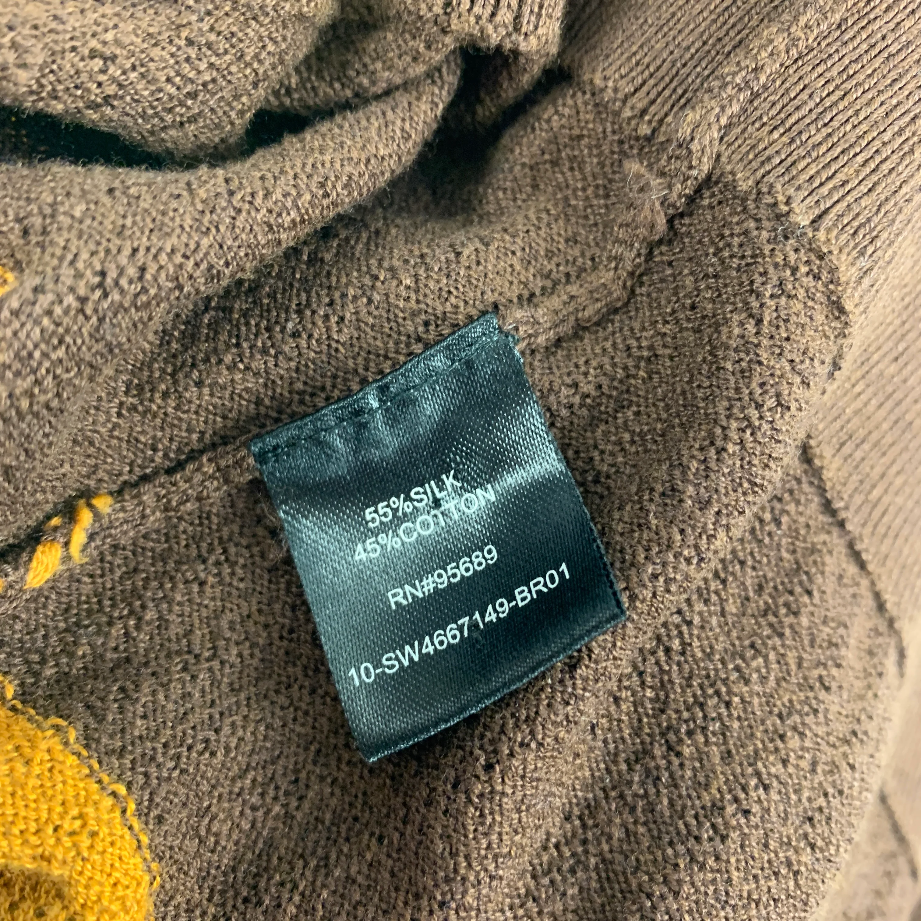 TODD SNYDER Size L Brown Mustard Stripe Silk Cotton Buttoned Polo - Image 4