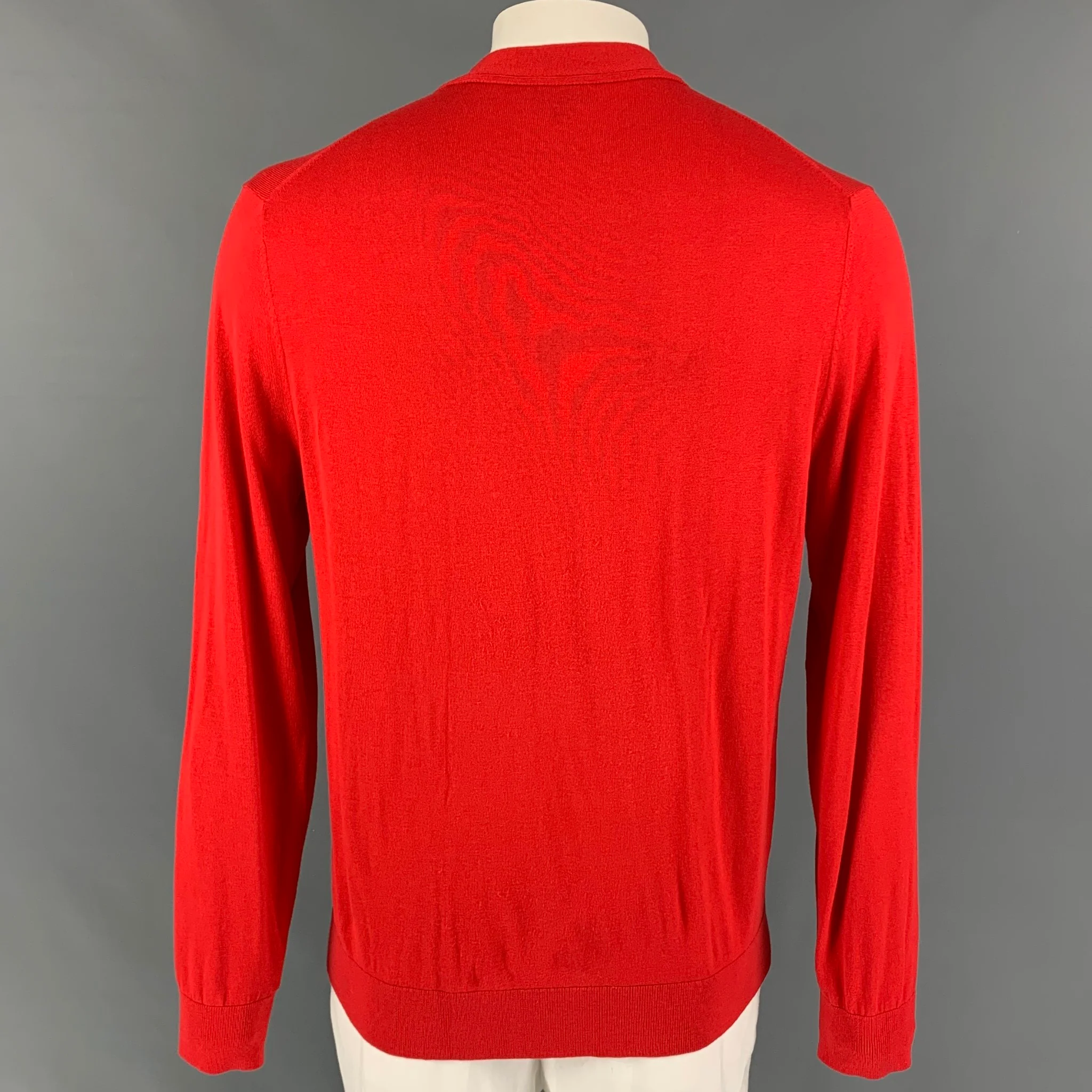 TODD SNYDER Size L Red Silk Cotton Buttoned Cardigan - Image 3