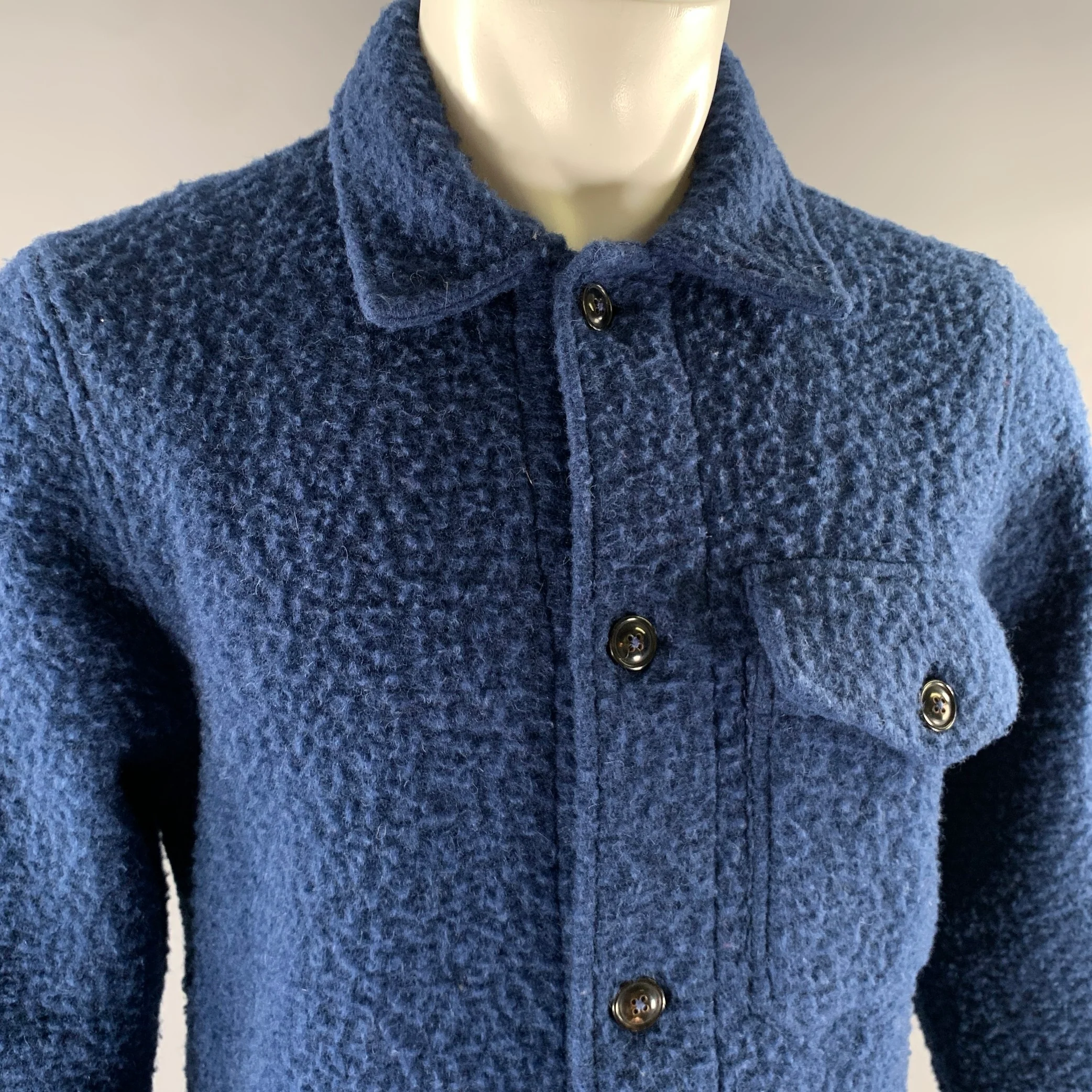TODD SNYDER Size M Blue Textured Wool Blend Jacket - Image 2
