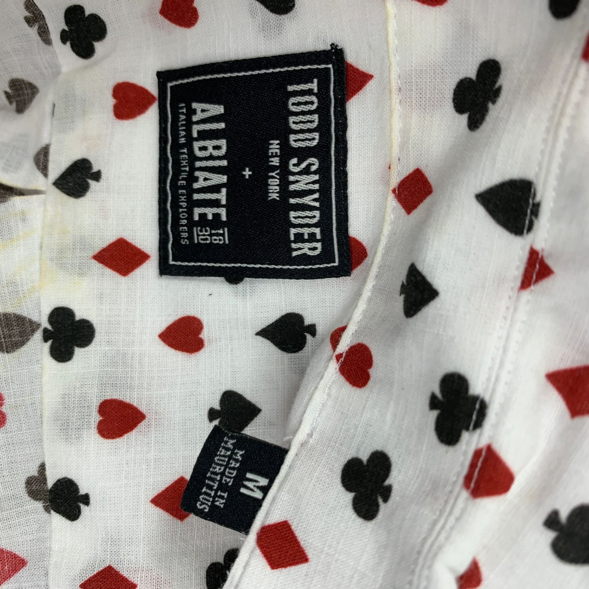 TODD SNYDER Size M White Black Print Cotton Button Up Short Sleeve Shirt - Image 5