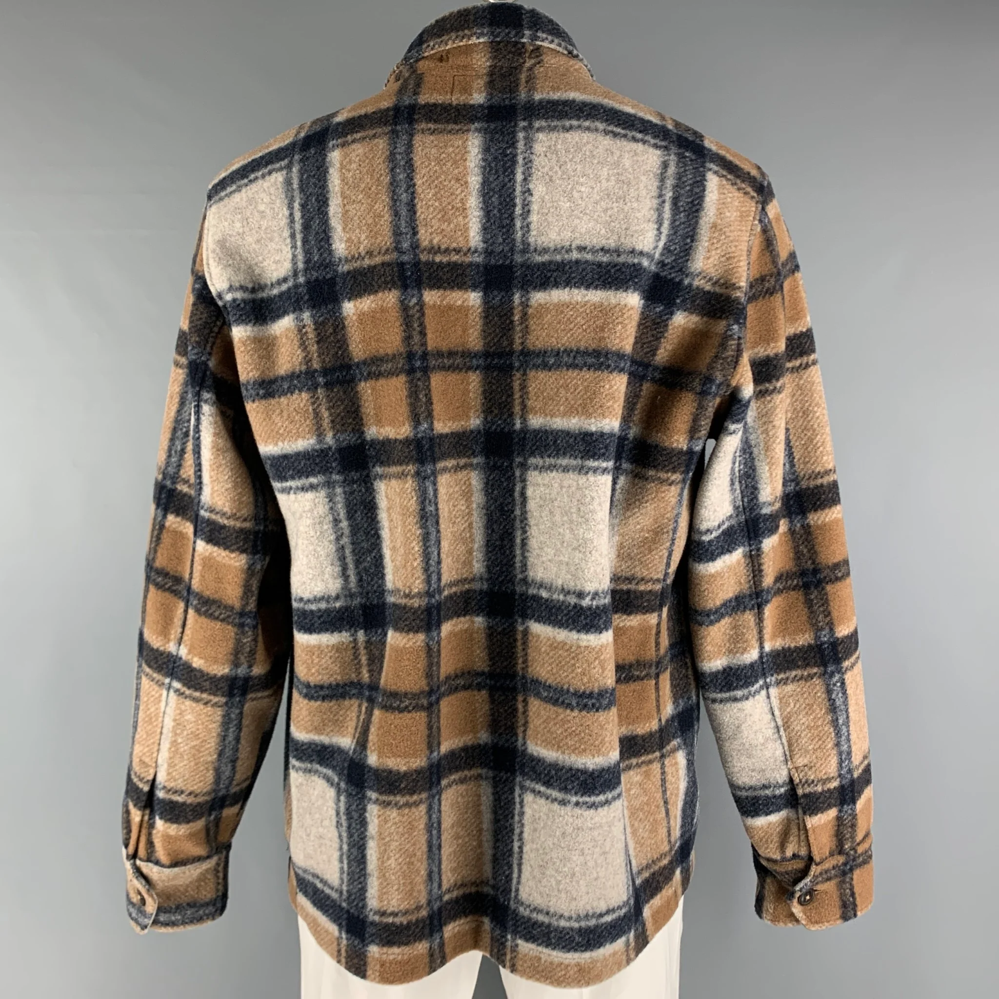 TODD SNYDER Size XL Beige Navy Plaid Polyester Wool Jacket - Image 3