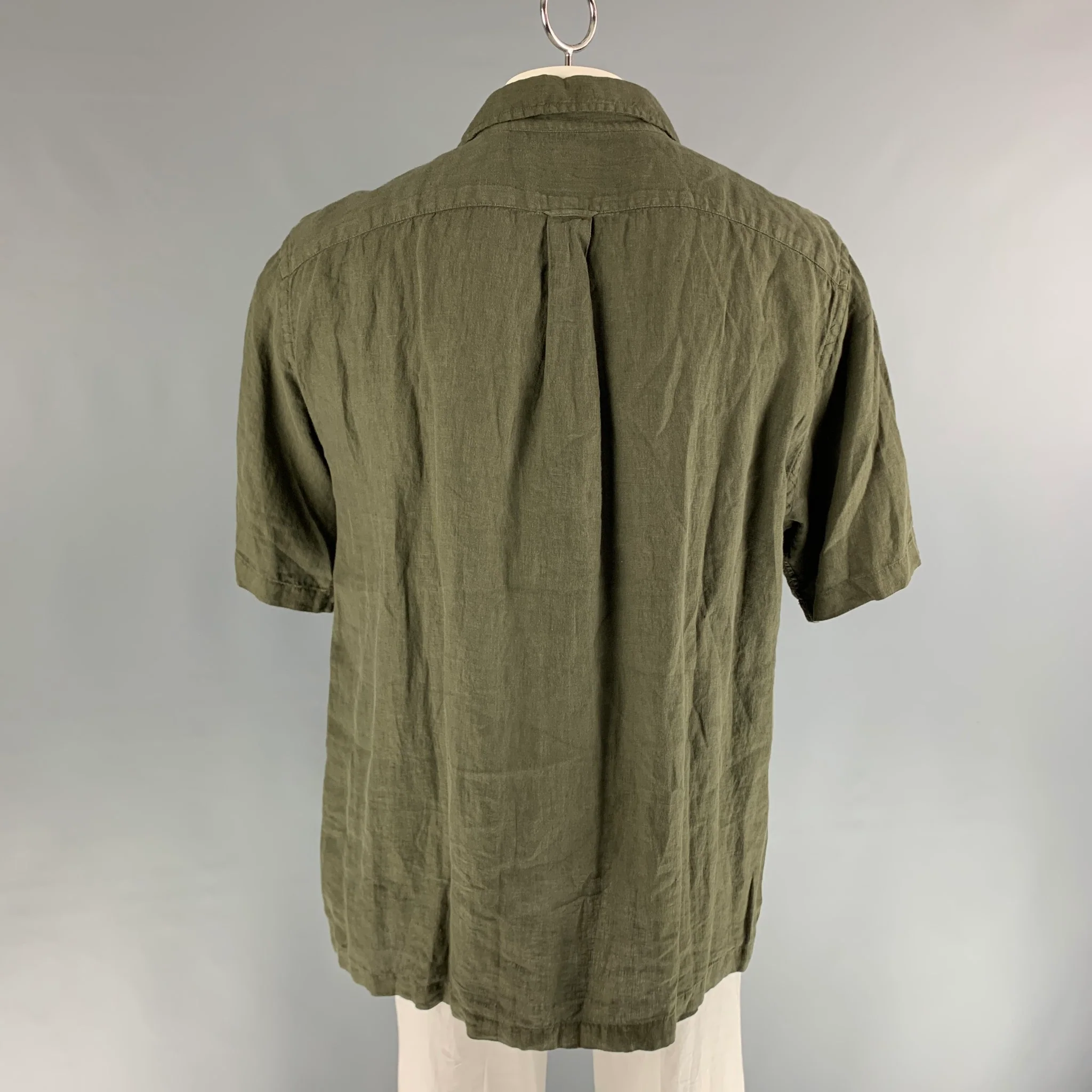 TODD SNYDER Size XXL Green Forest Green Linen One pocket Short Sleeve Shirt - Image 3