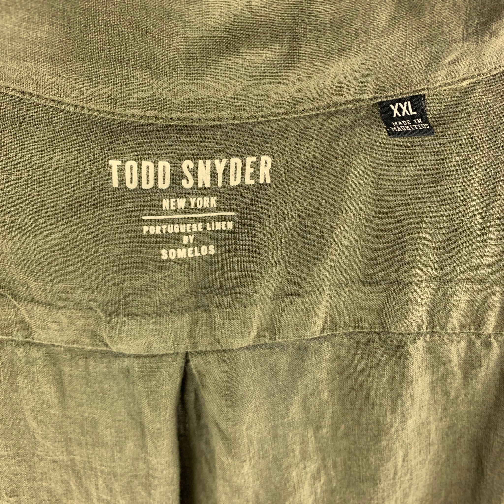 TODD SNYDER Size XXL Green Forest Green Linen One pocket Short Sleeve Shirt - Image 4