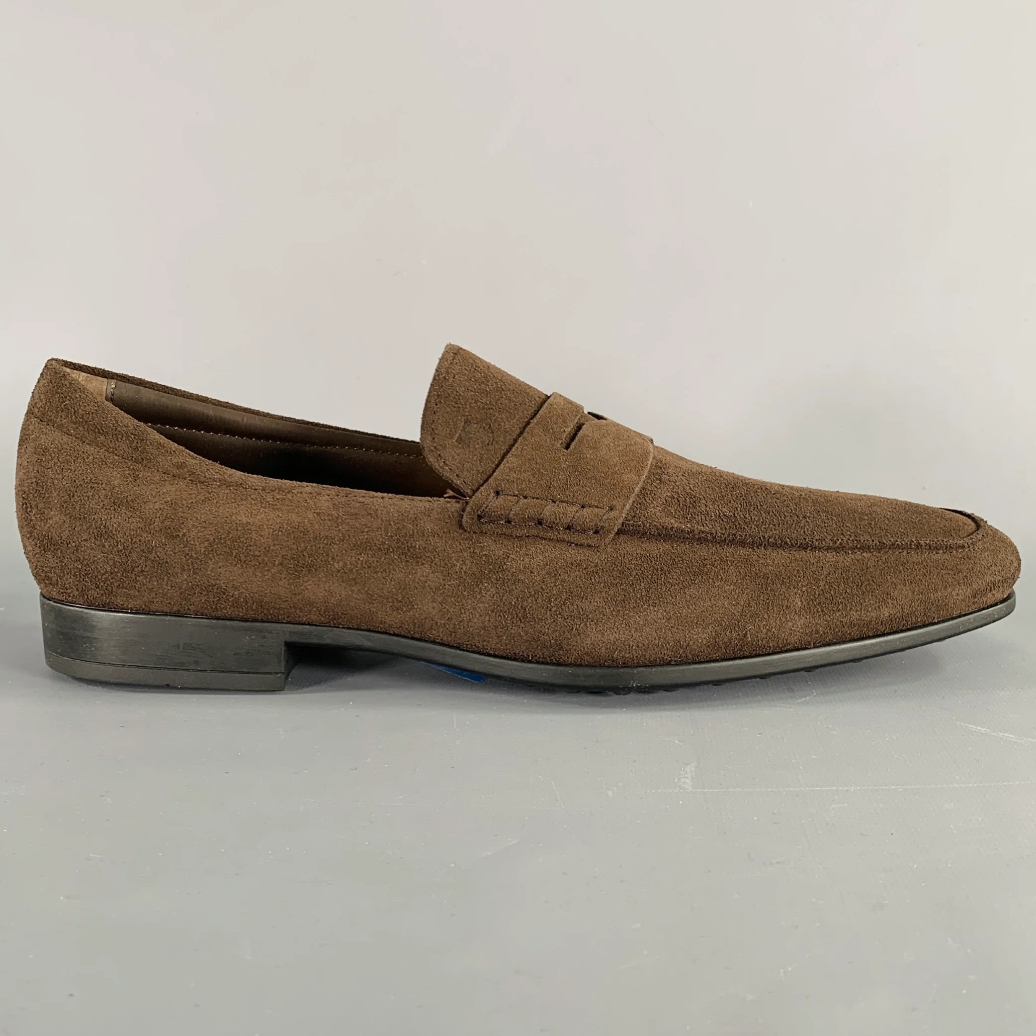 TOD'S Size 10.5 Dark Brown Suede Penny Slip On Loafers - Image 2
