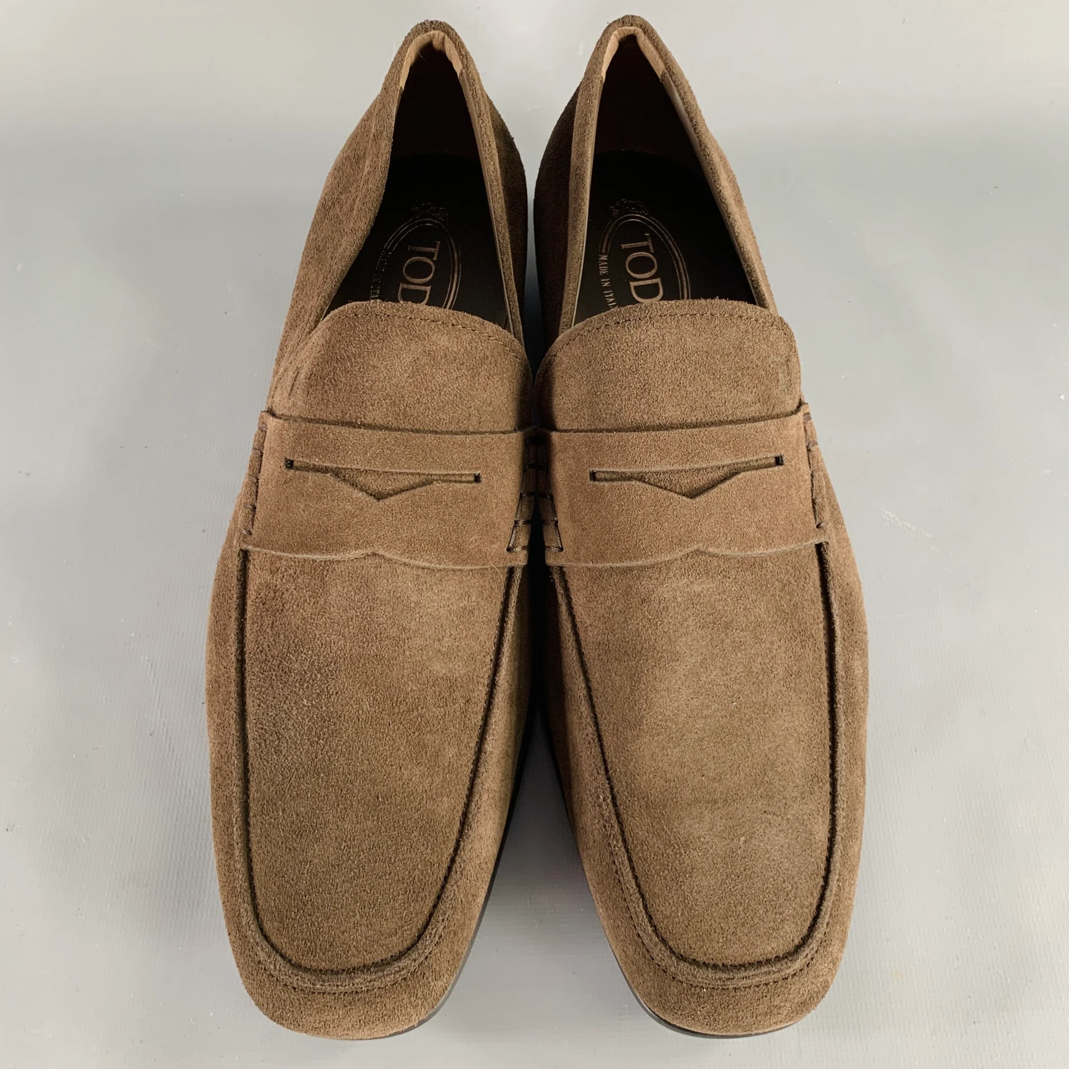 TOD'S Size 10.5 Dark Brown Suede Penny Slip On Loafers - Image 4