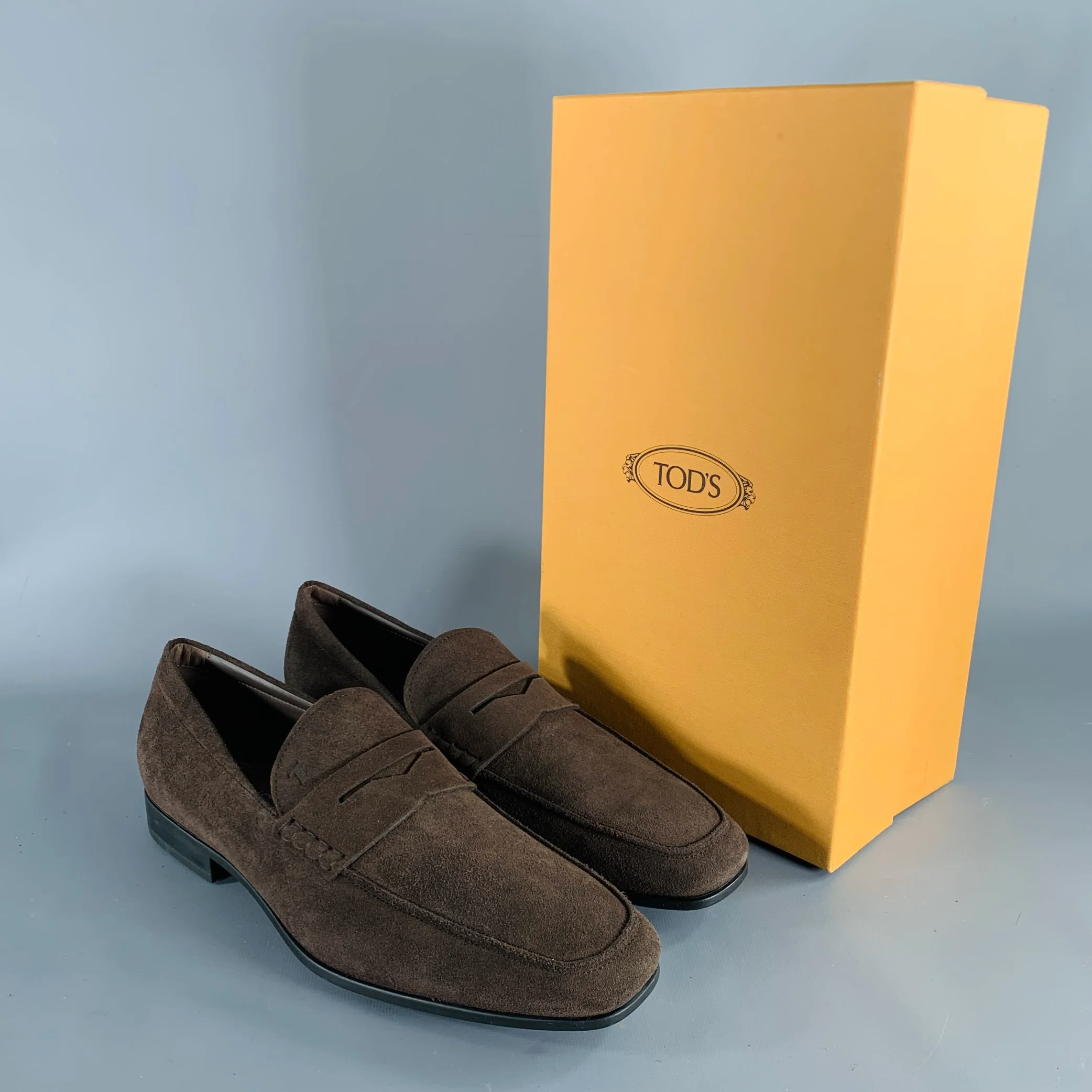TOD'S Size 10.5 Dark Brown Suede Penny Slip On Loafers - Image 9