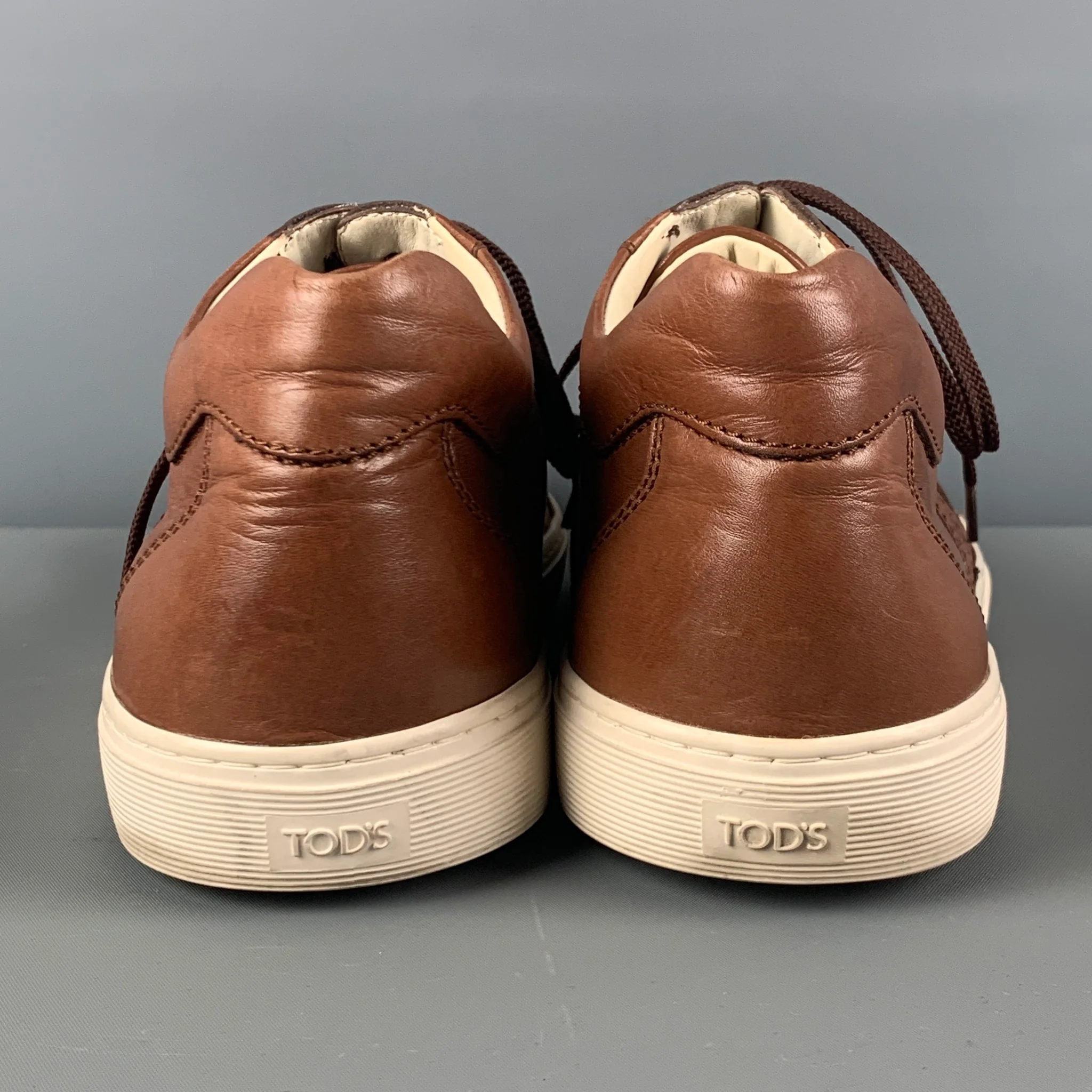 TOD'S Size 10 Brown Leather Sneakers - Image 5