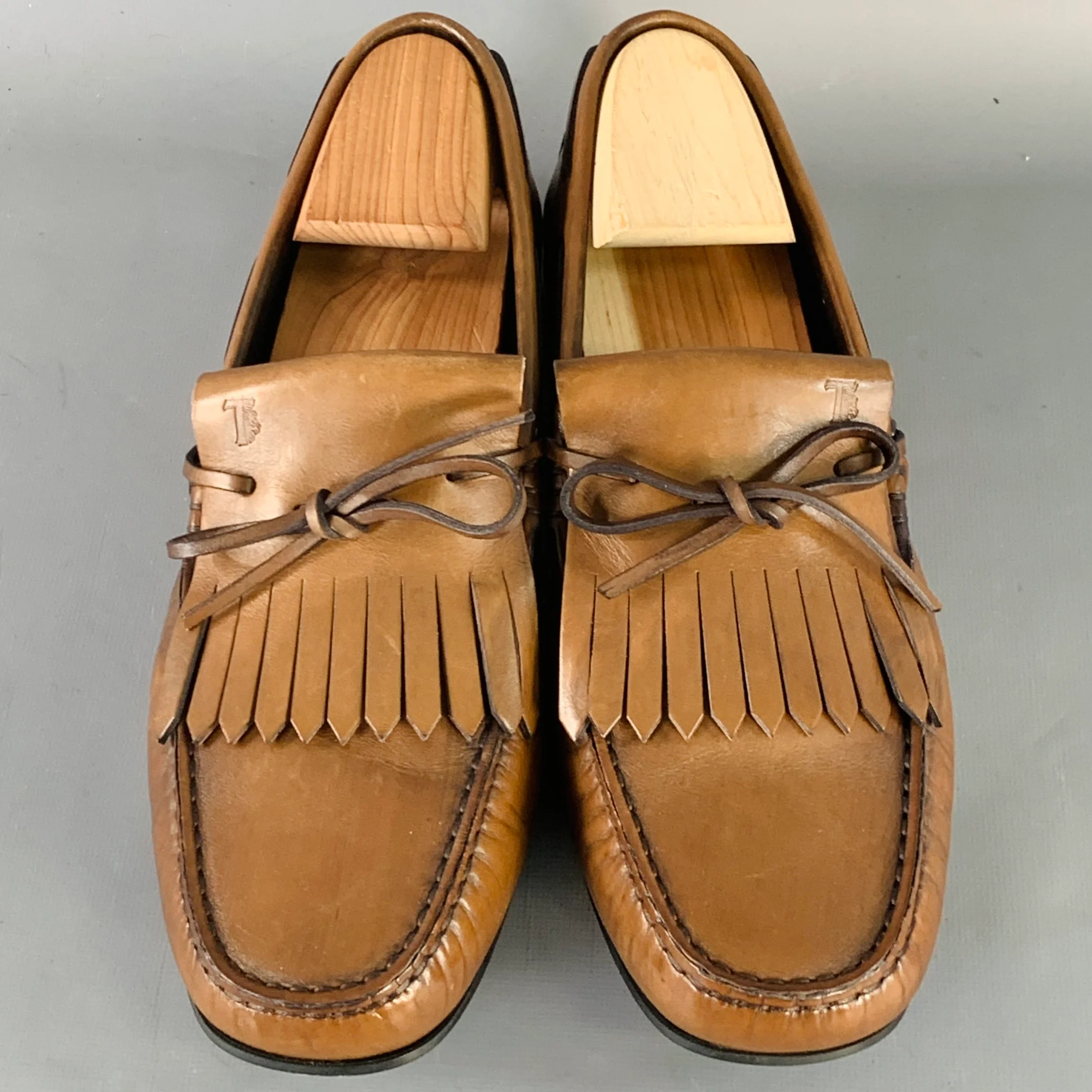 TOD'S Size 8.5 Brown Leather Moccasin Fringed Drivers Loafers - Image 4
