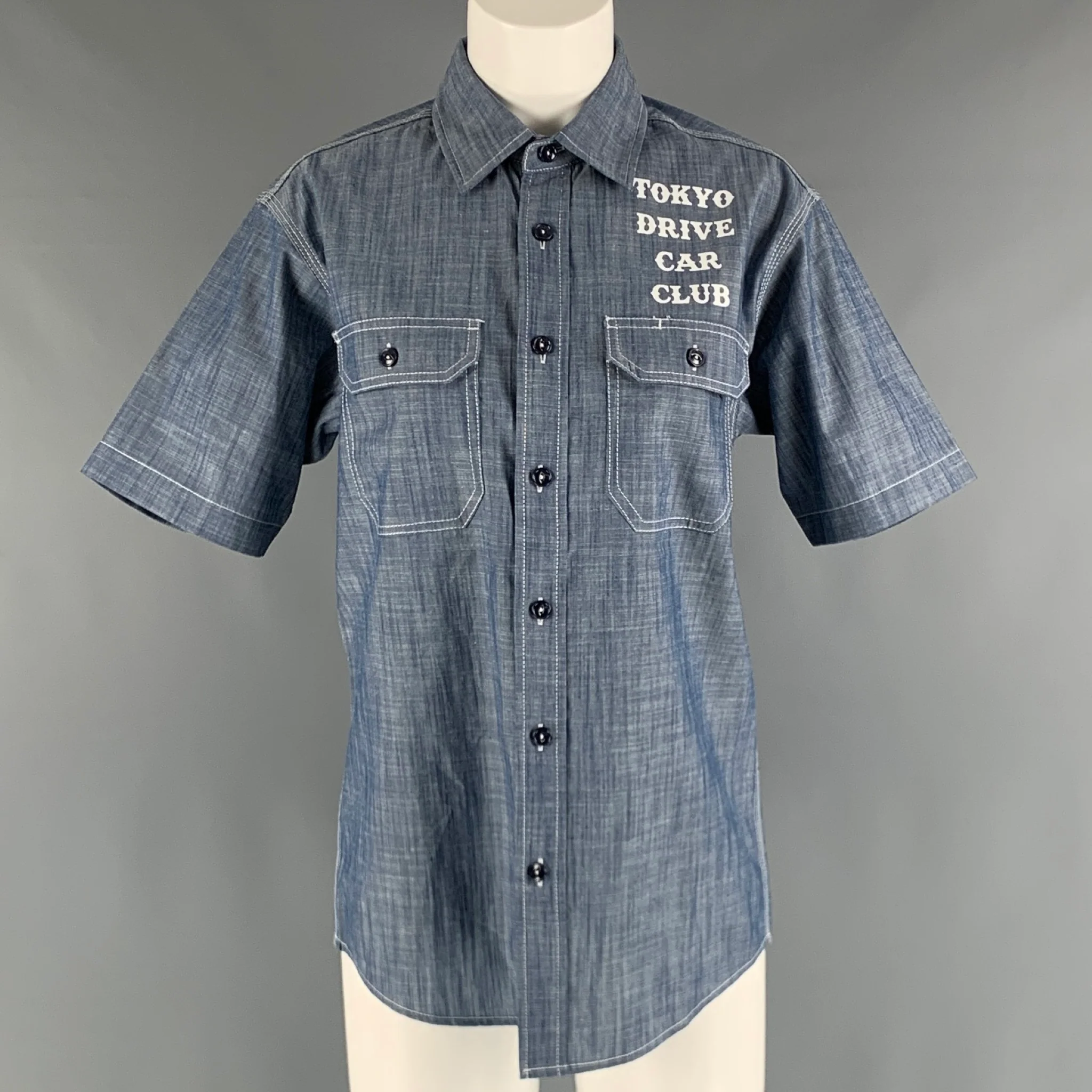 TOKYO DRIVE CAR CLUB Size S Blue Polyester Cotton Logo Short Sleeve Casual Top