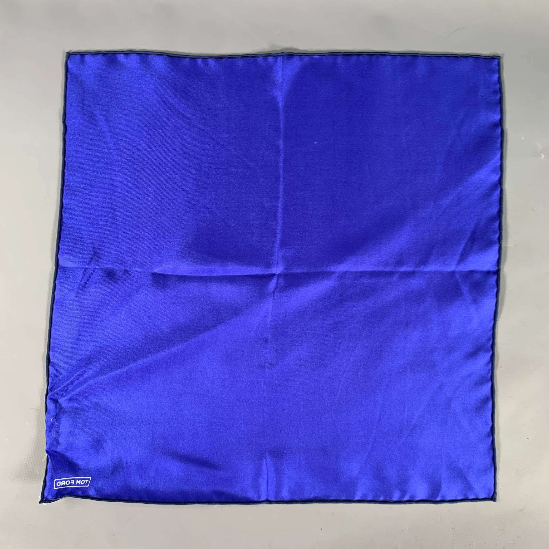 TOM FORD Blue Black Logo Silk Pocket Square