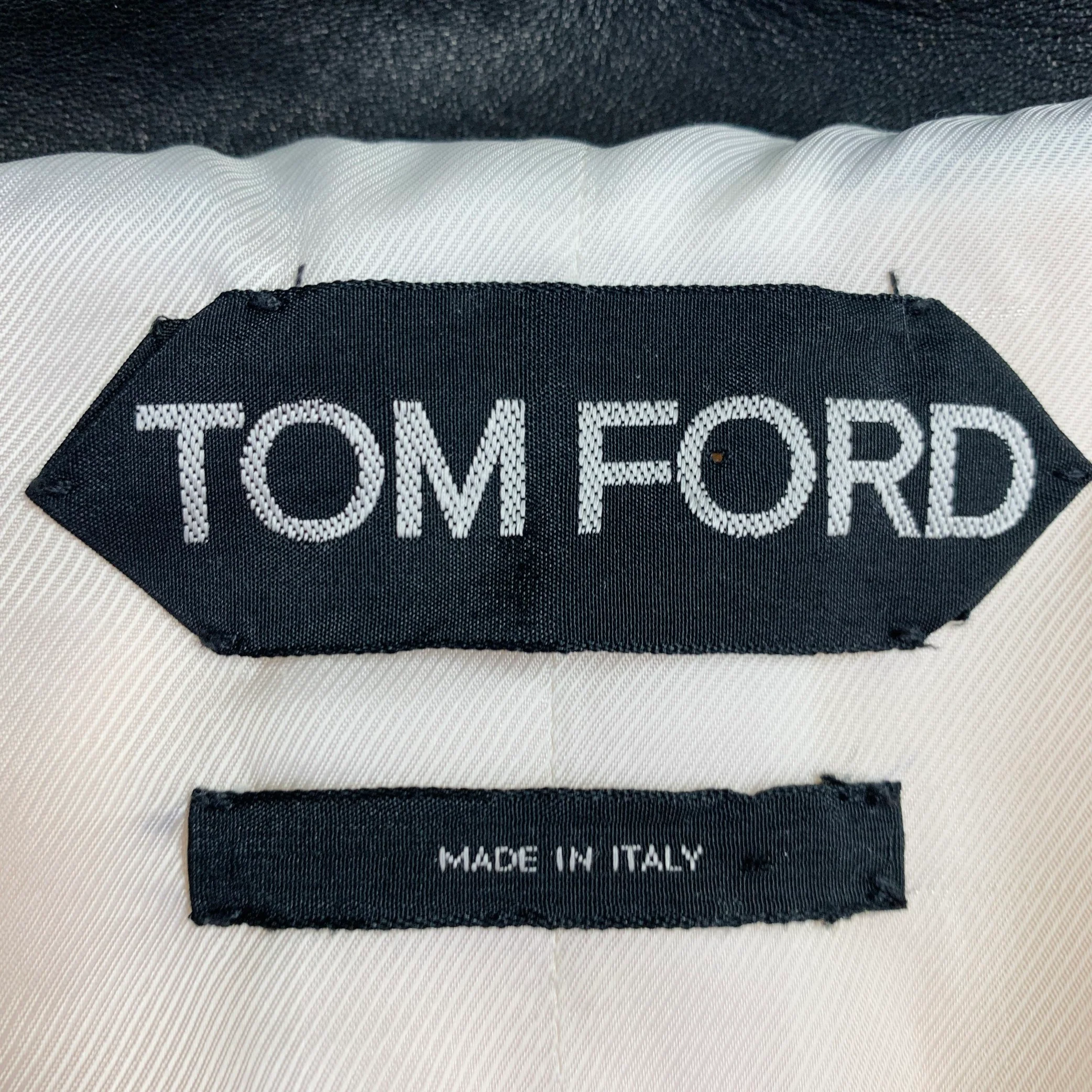 TOM FORD FW14 Size XS Off White Black Silk Shaggy Lambskin Leather Trim Zip Up Coat - Image 11