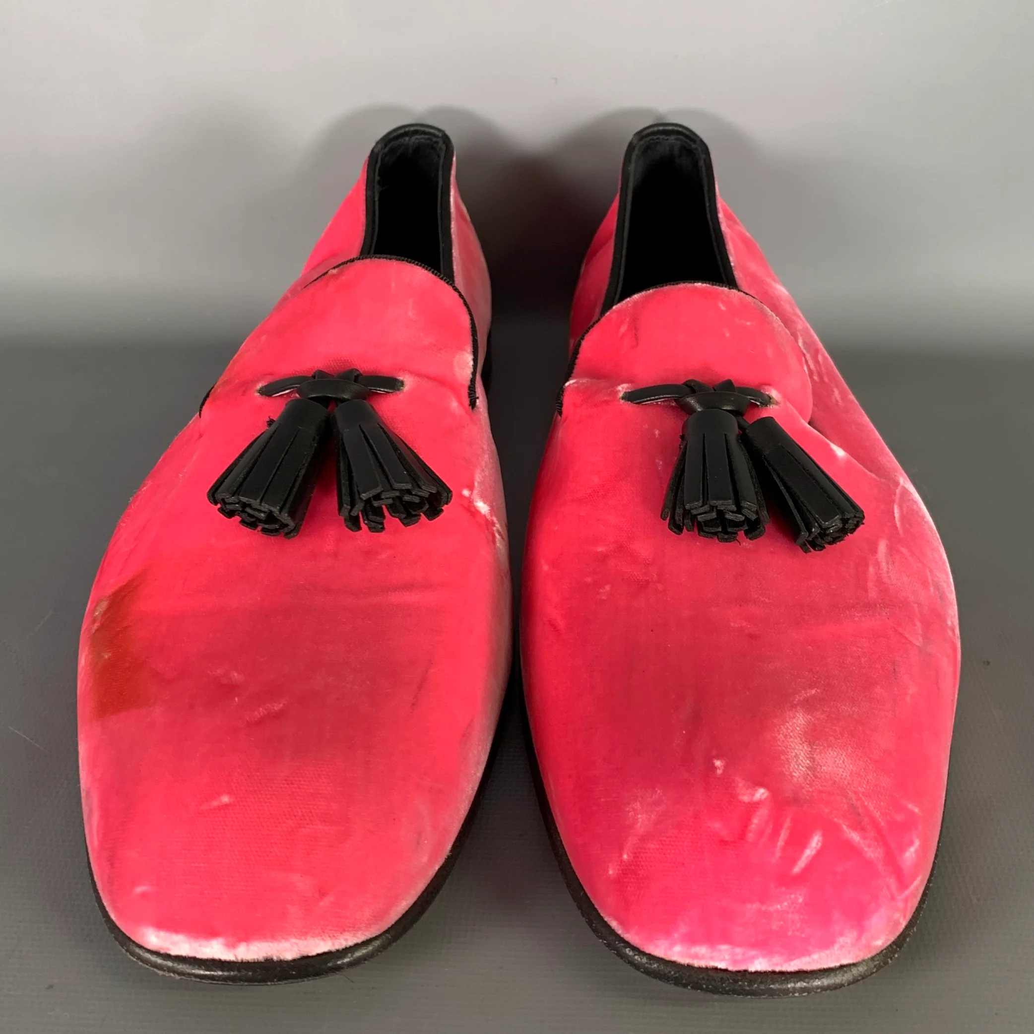 TOM FORD Size 10.5 Pink Black Velvet Tassels Loafers - Image 4