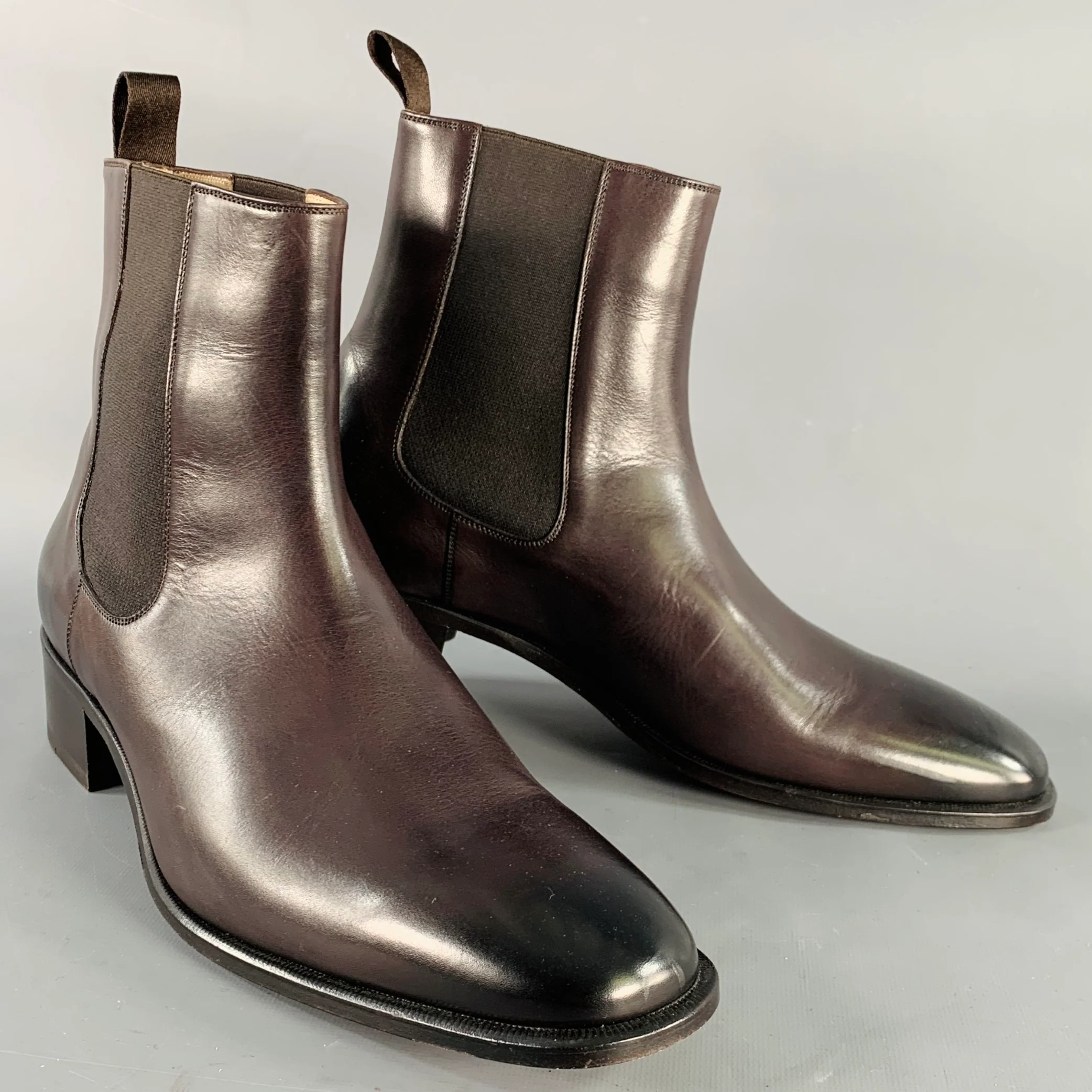 TOM FORD Size 11.5 Purple Leather Chelsea Ankle Boots