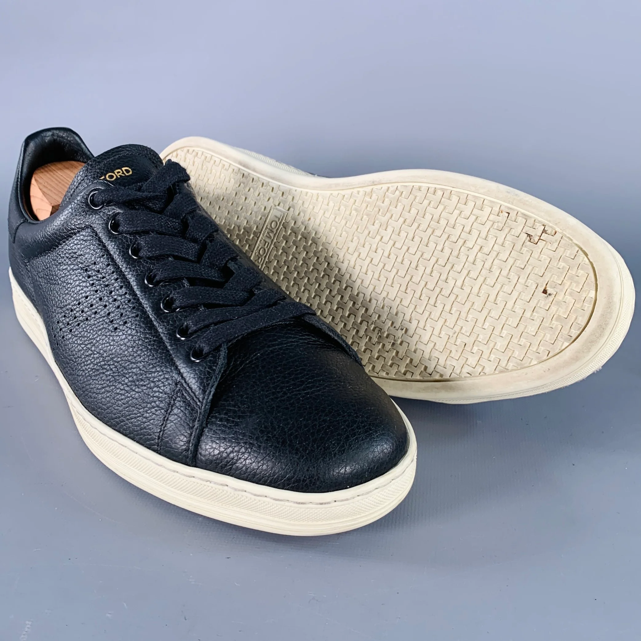 TOM FORD Size 11 Warwick Black Perforated Leather Low Top Sneakers - Image 5