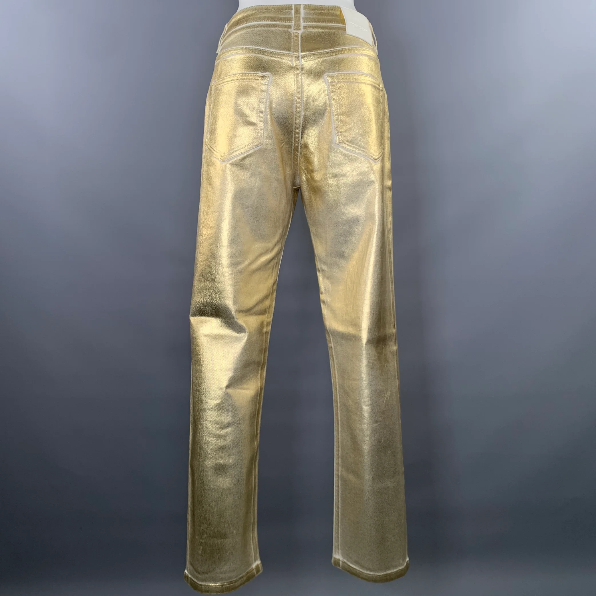 TOM FORD Size 27 Gold White Cotton Elastane Metallic Zip Fly Jeans - Image 2