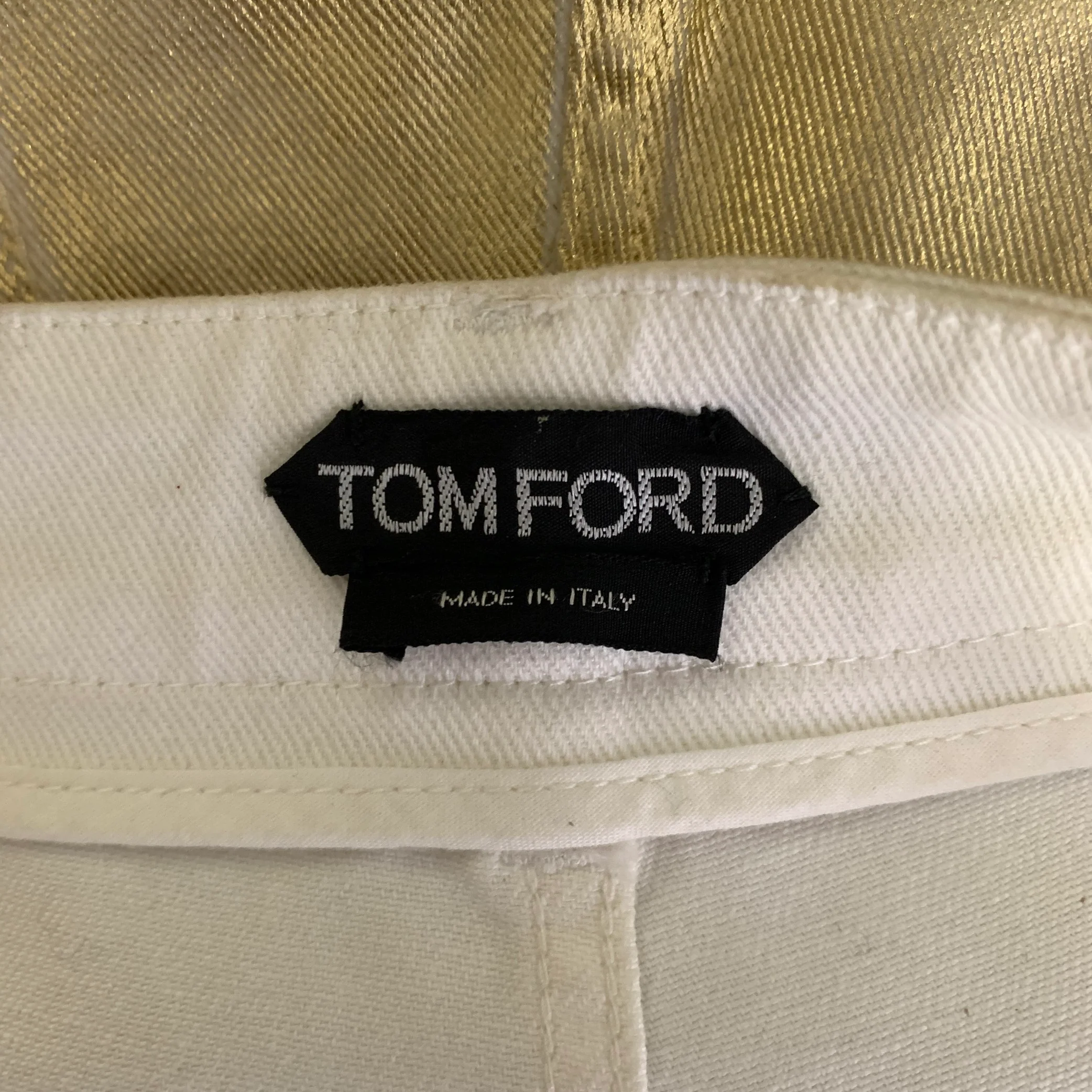 TOM FORD Size 27 Gold White Cotton Elastane Metallic Zip Fly Jeans - Image 3