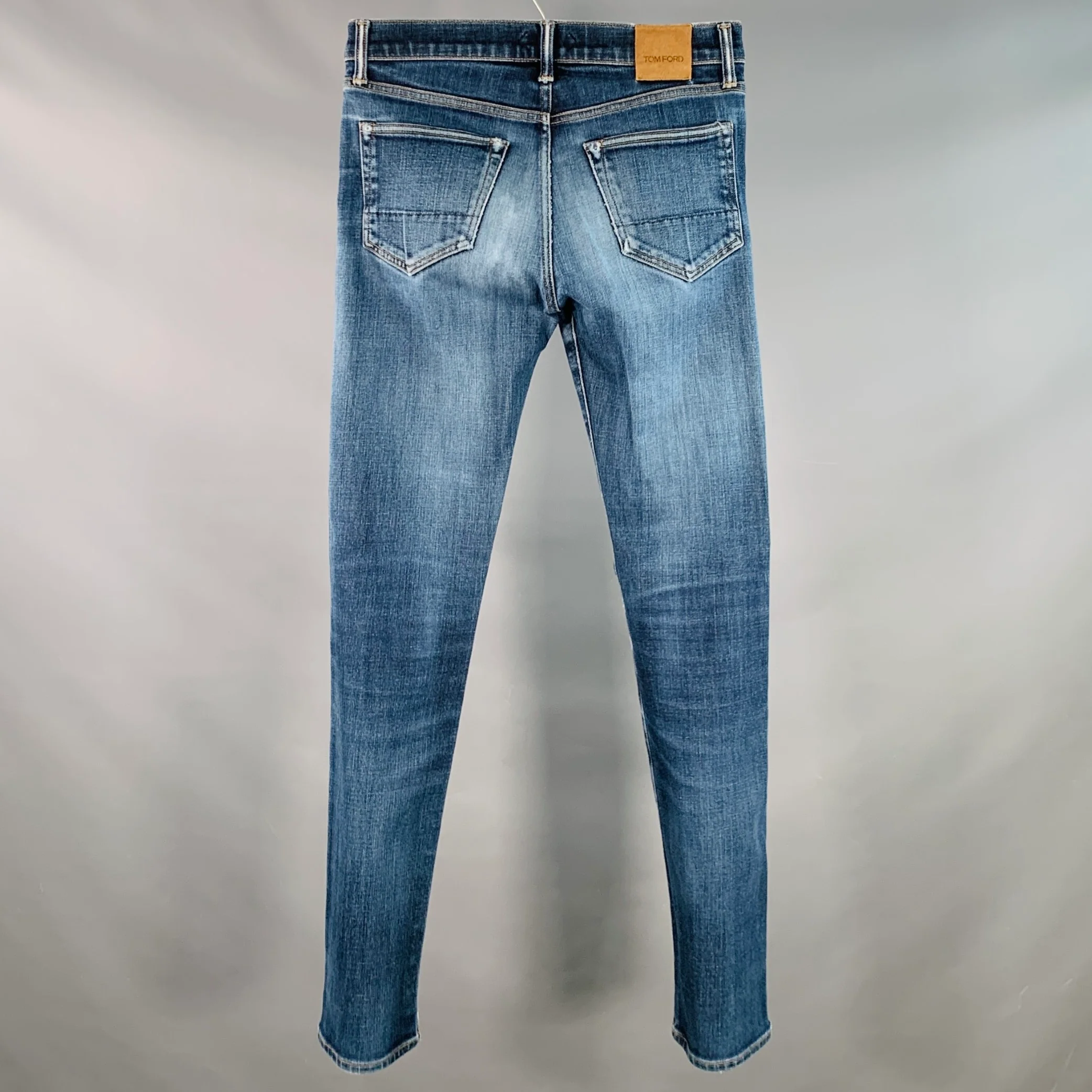 TOM FORD Size 30 Blue Cotton Blend Straight Button Fly Jeans - Image 3