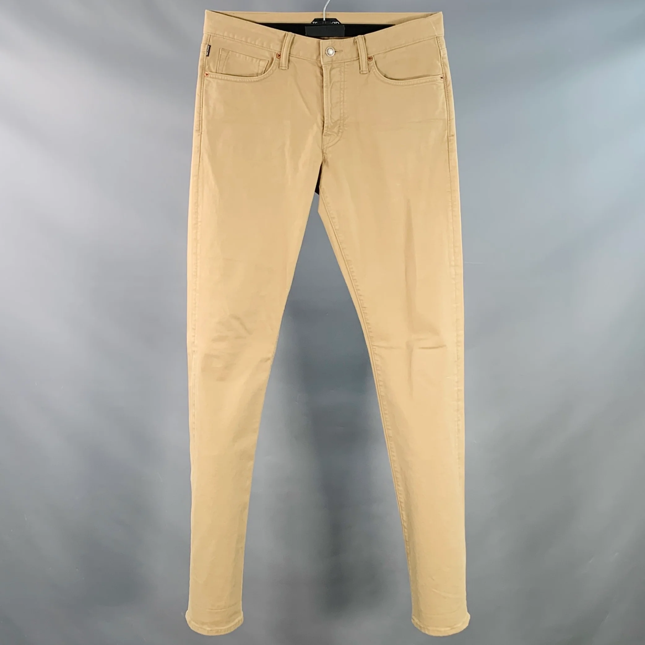 TOM FORD Size 32 Khaki Denim Slim Tapered Button Fly Jeans