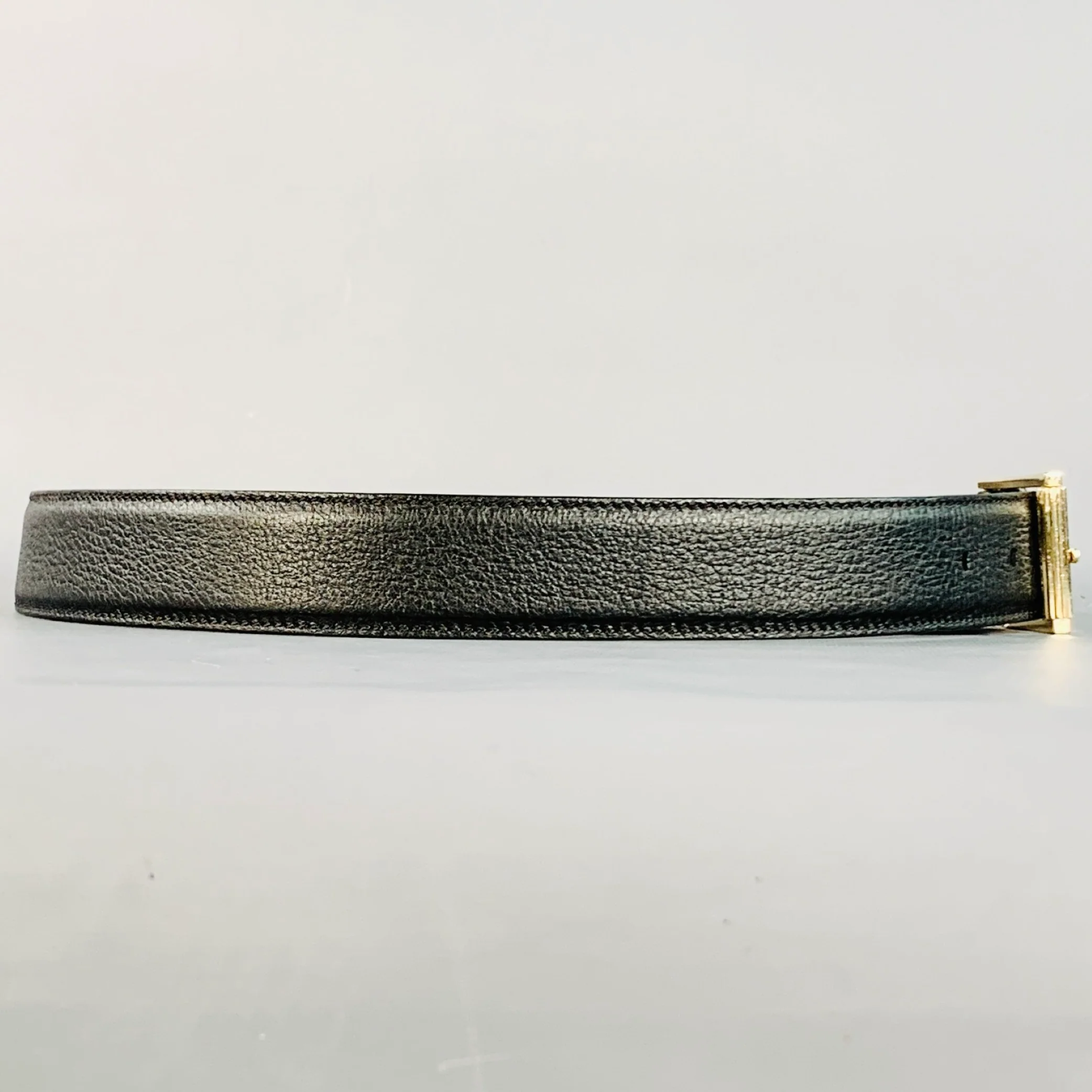 TOM FORD Size 36 Black Silver Pebble Grain Leather Belt - Image 2