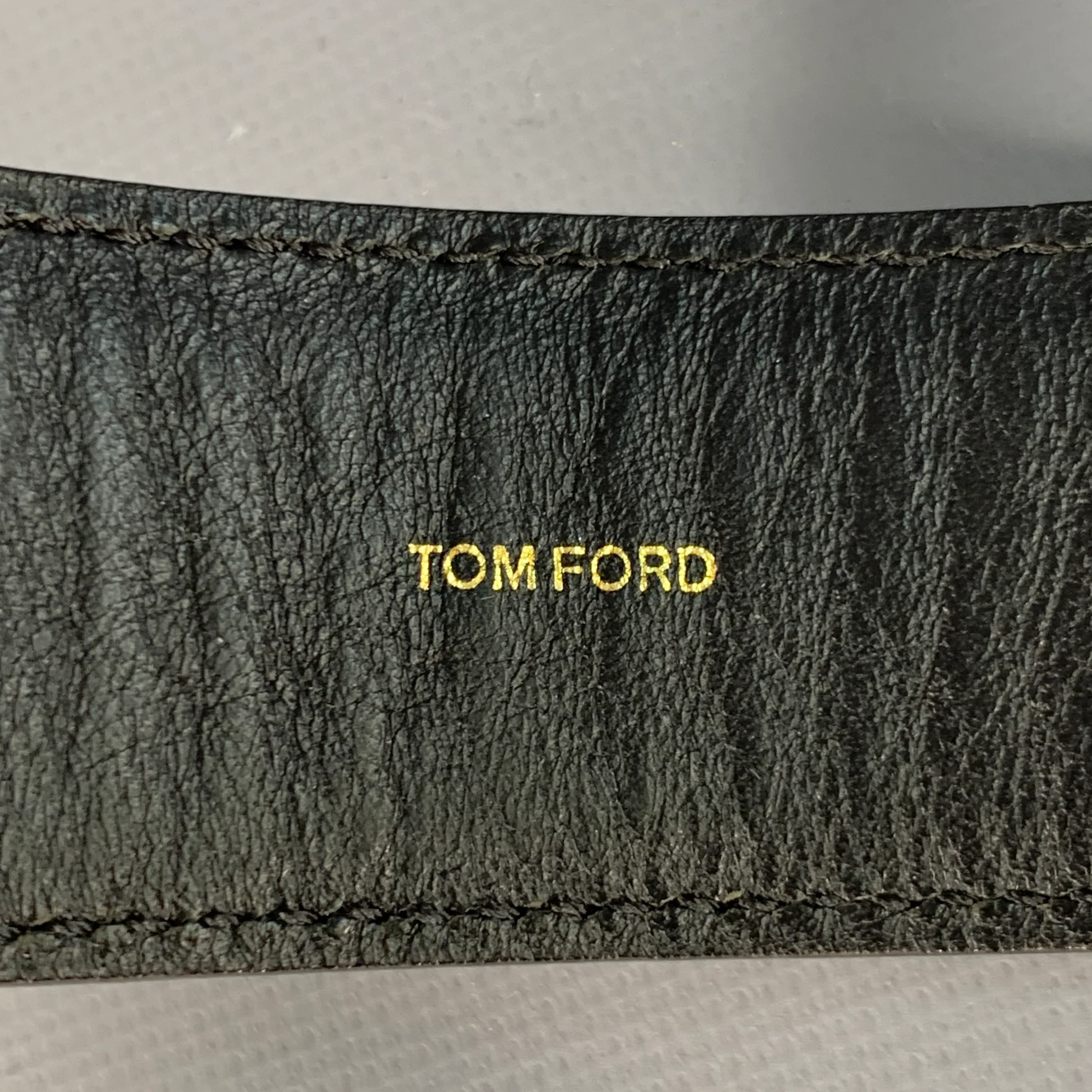 TOM FORD Size 36 Black Silver Pebble Grain Leather Belt - Image 5