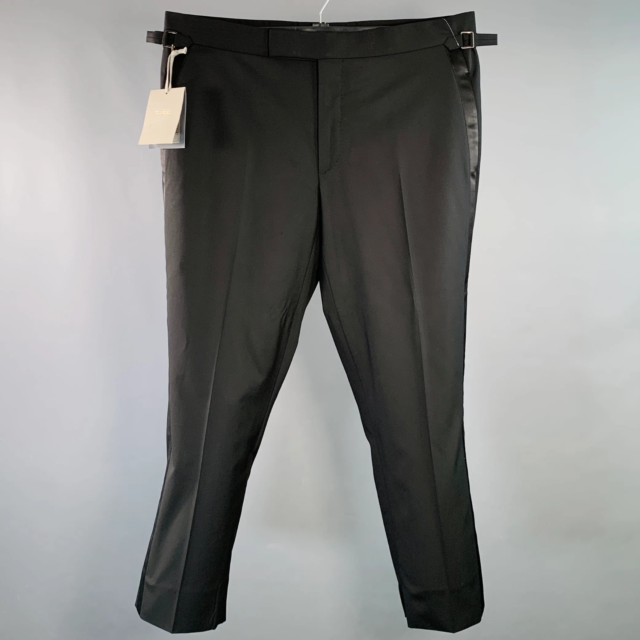 TOM FORD Size 36 Black Wool Flat Front Tuxedo Zip Fly Dress Pants