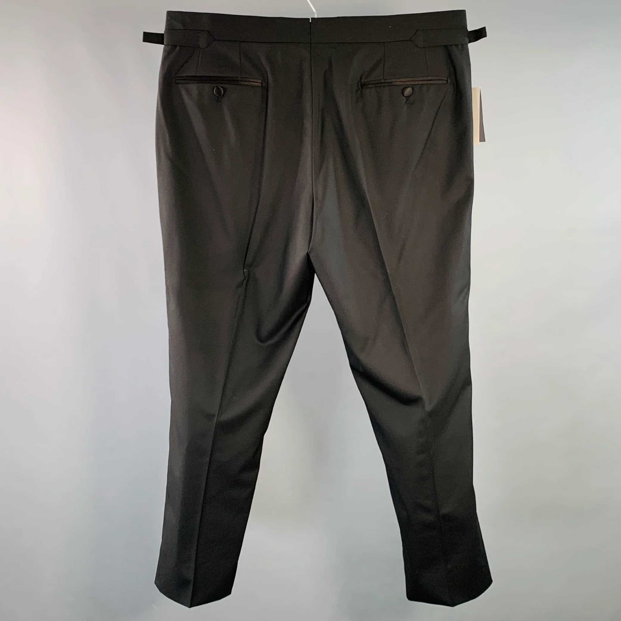 TOM FORD Size 36 Black Wool Flat Front Tuxedo Zip Fly Dress Pants - Image 2