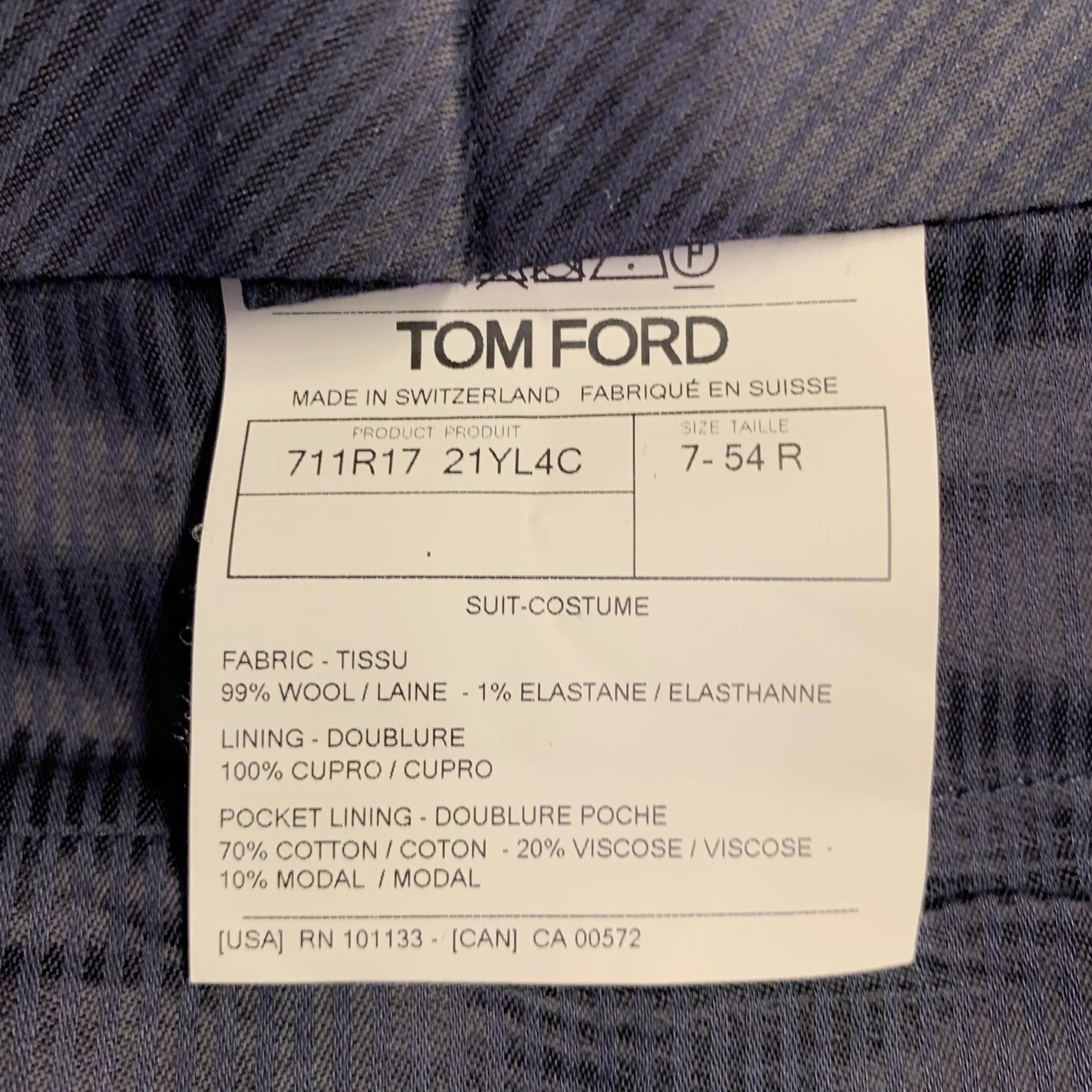 TOM FORD Size 38 Black Navy Checkered Wool Blend Flat Front Dress Pants - Image 4