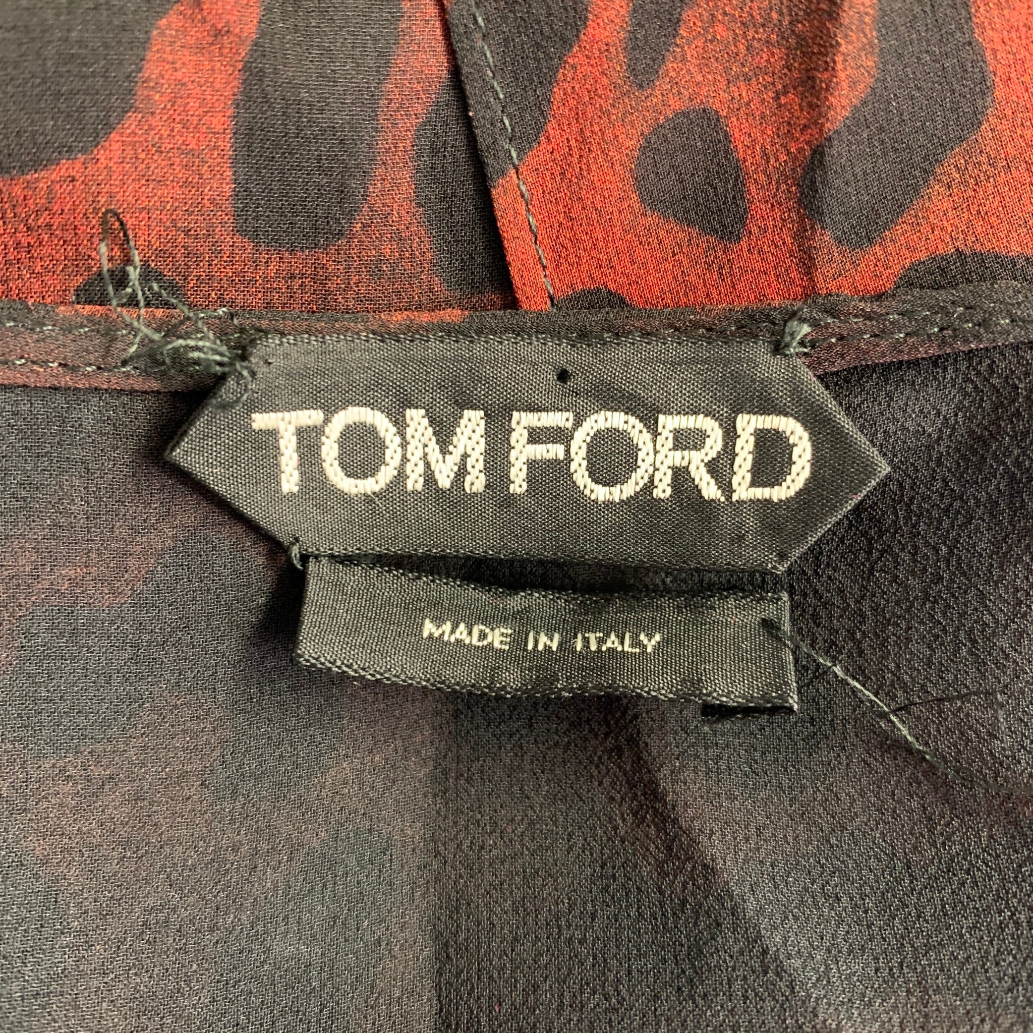 TOM FORD Size 4 Black Burgundy Silk Animal Print Ruffle Blouse - Image 4