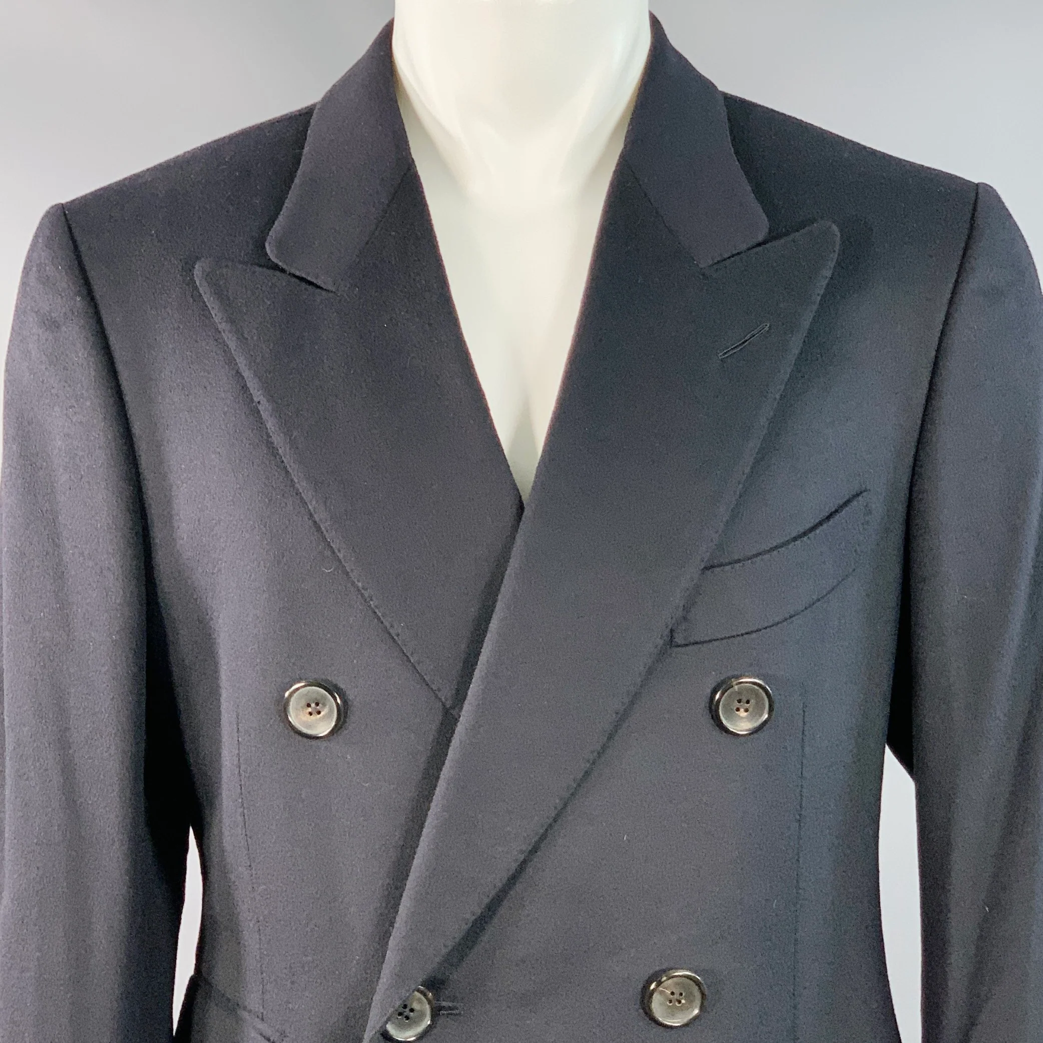 TOM FORD Size 40 Navy Cashmere Double Breasted Peak Lapel Coat - Image 2