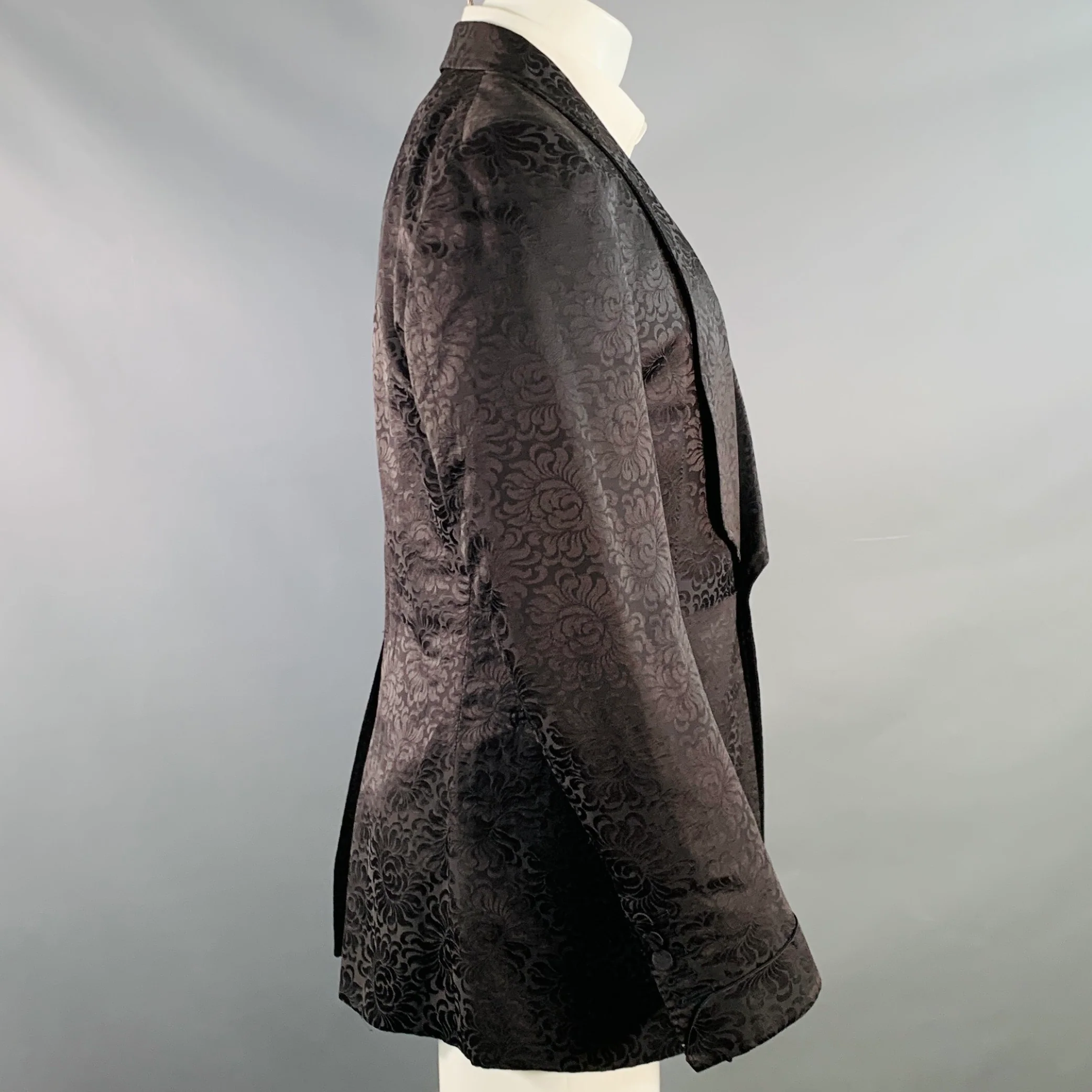 TOM FORD Size 40 Regular Black Jacquard Silk Cotton Linen Shawl Collar Tuxedo - Image 3