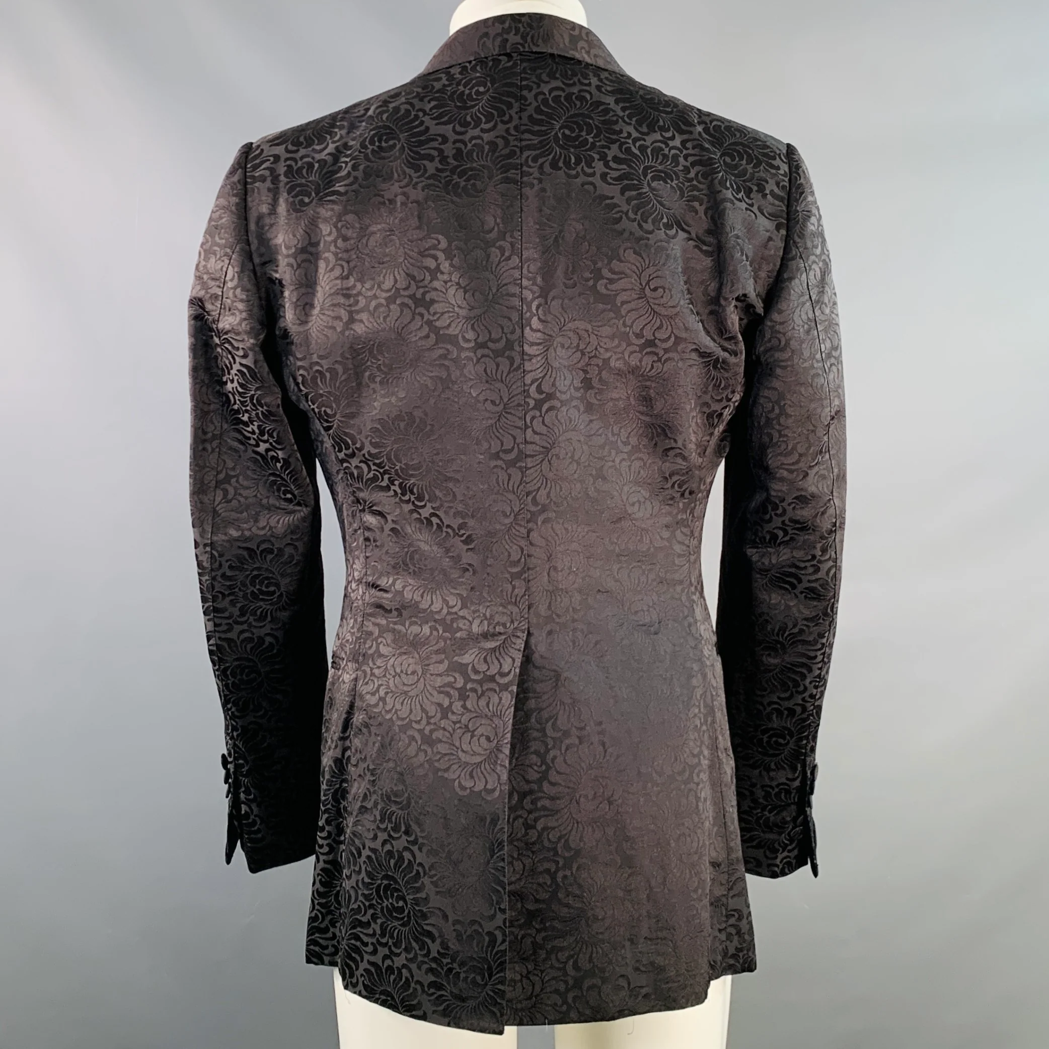 TOM FORD Size 40 Regular Black Jacquard Silk Cotton Linen Shawl Collar Tuxedo - Image 4