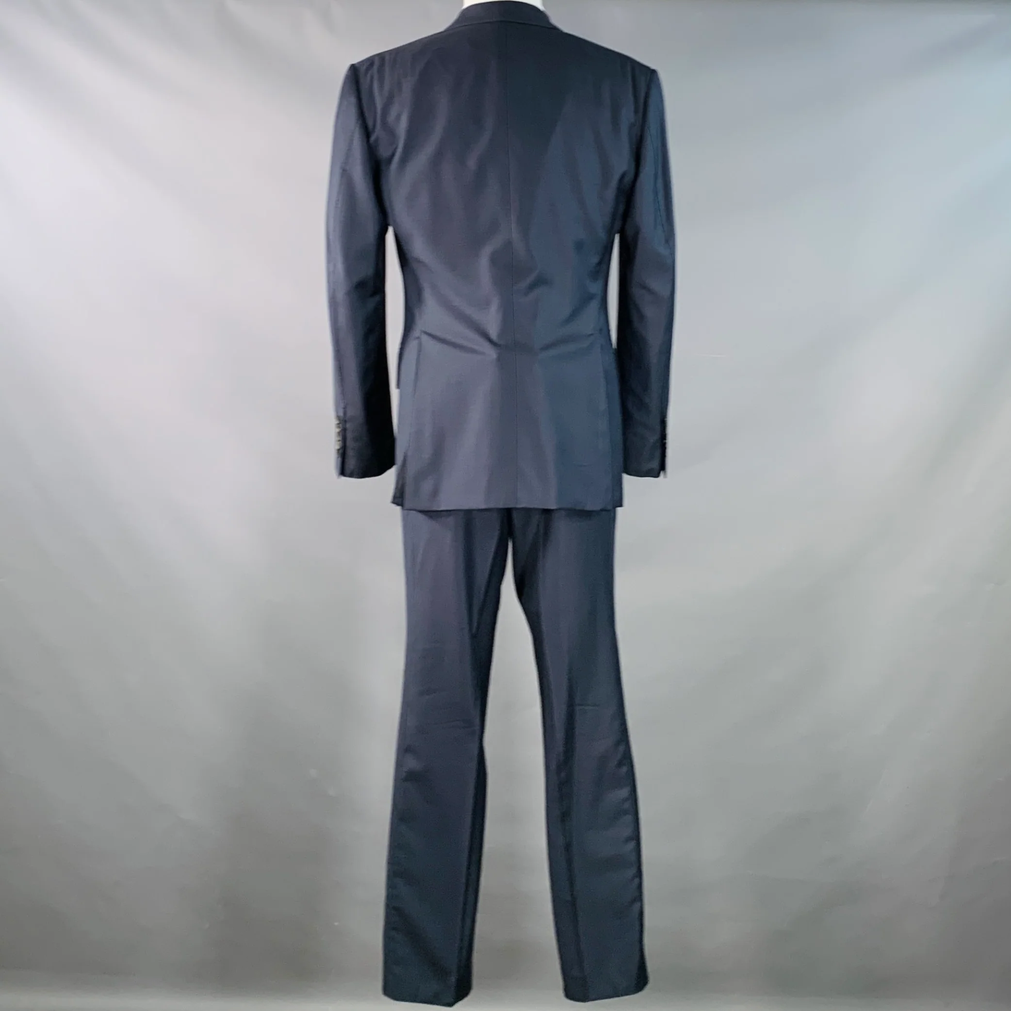 TOM FORD Size 40 Regular Navy Wool Peak Lapel 3 Piece Suit - Image 4