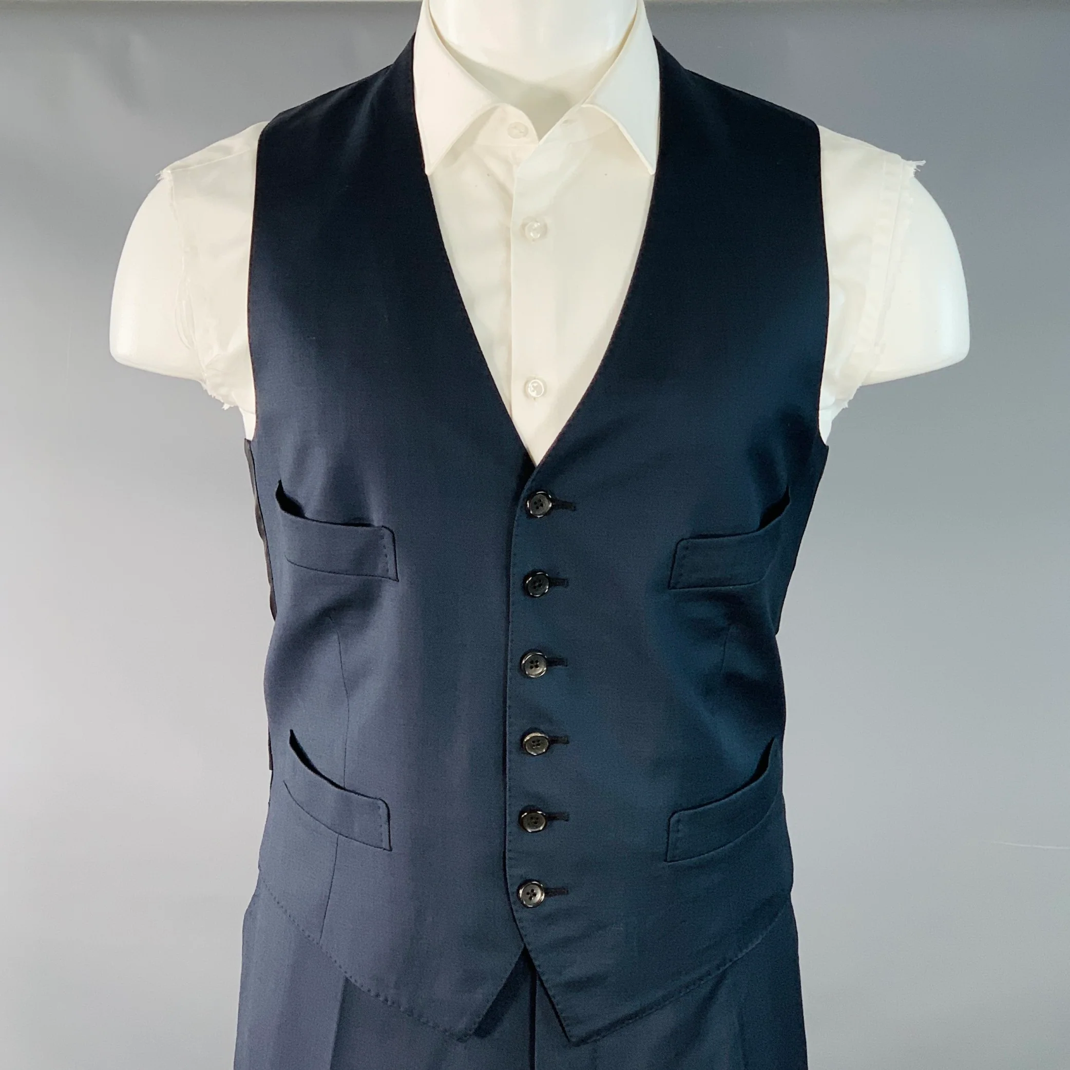TOM FORD Size 40 Regular Navy Wool Peak Lapel 3 Piece Suit - Image 5