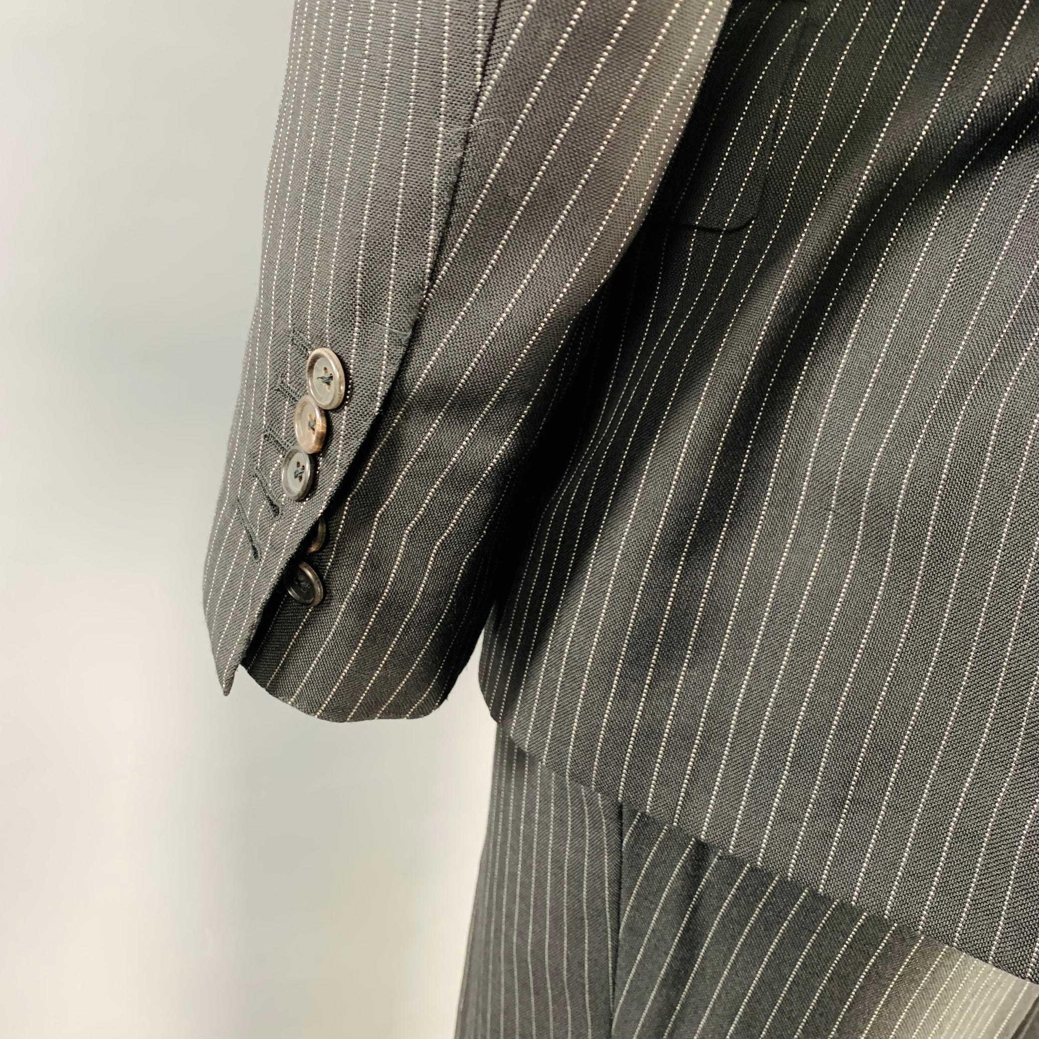 TOM FORD Size 42 Black White Pinstripe Virgin Wool Mohair Suit - Image 6