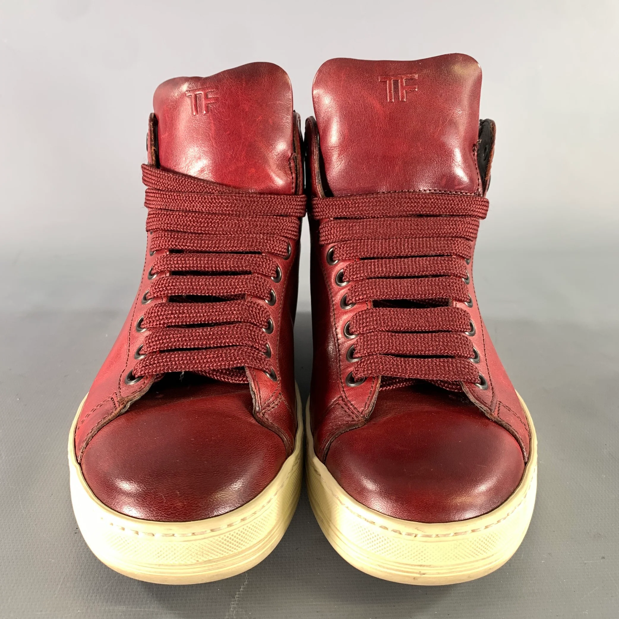 TOM FORD Size 6.5 Burgundy Leather High Top Sneakers - Image 4